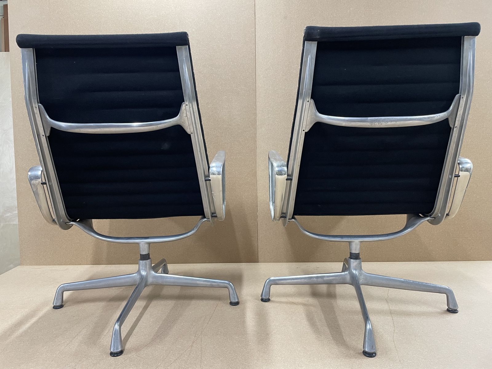Pair Of Eames Chairs Black Sack Cloth Ea116 Easy Lounge Chairs photo vinterior