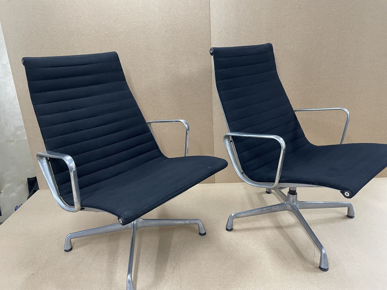 Furniture Pair Of Eames Chairs Black Sack Cloth Ea116 Easy Lounge Chairs photo
