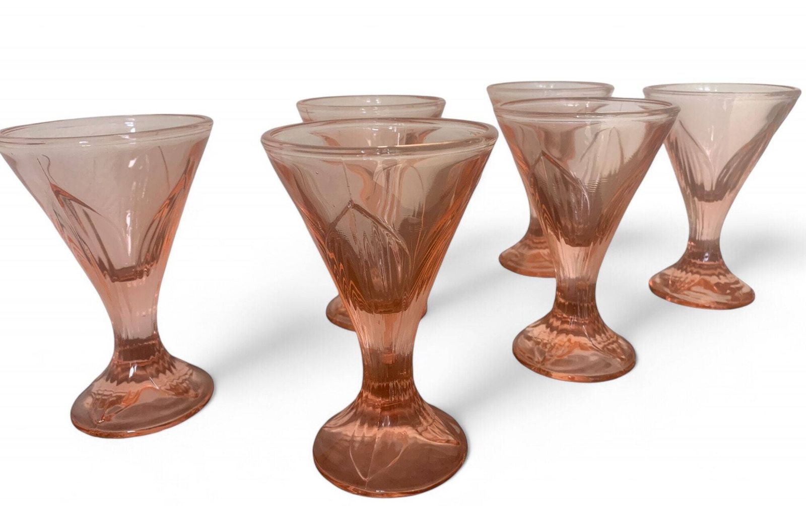 Vintage French Glassware | Set Of 6 | Ice Cream Coupes | Bowls | Blush Pink Glassware | Rosaline | Art Deco 1960s | Depression Glass