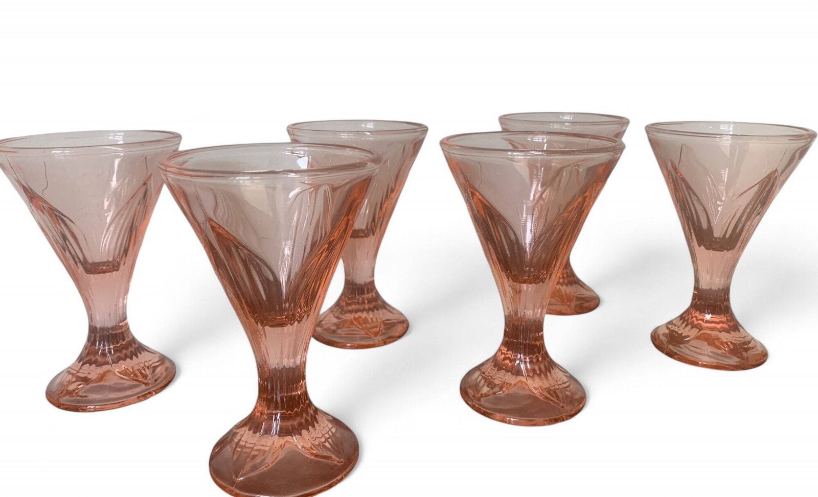 Vintage French Glassware | Set Of 6 | Ice Cream Coupes | Bowls | Blush Pink Glassware | Rosaline | Art Deco 1960s | Depression Glass photo for sale