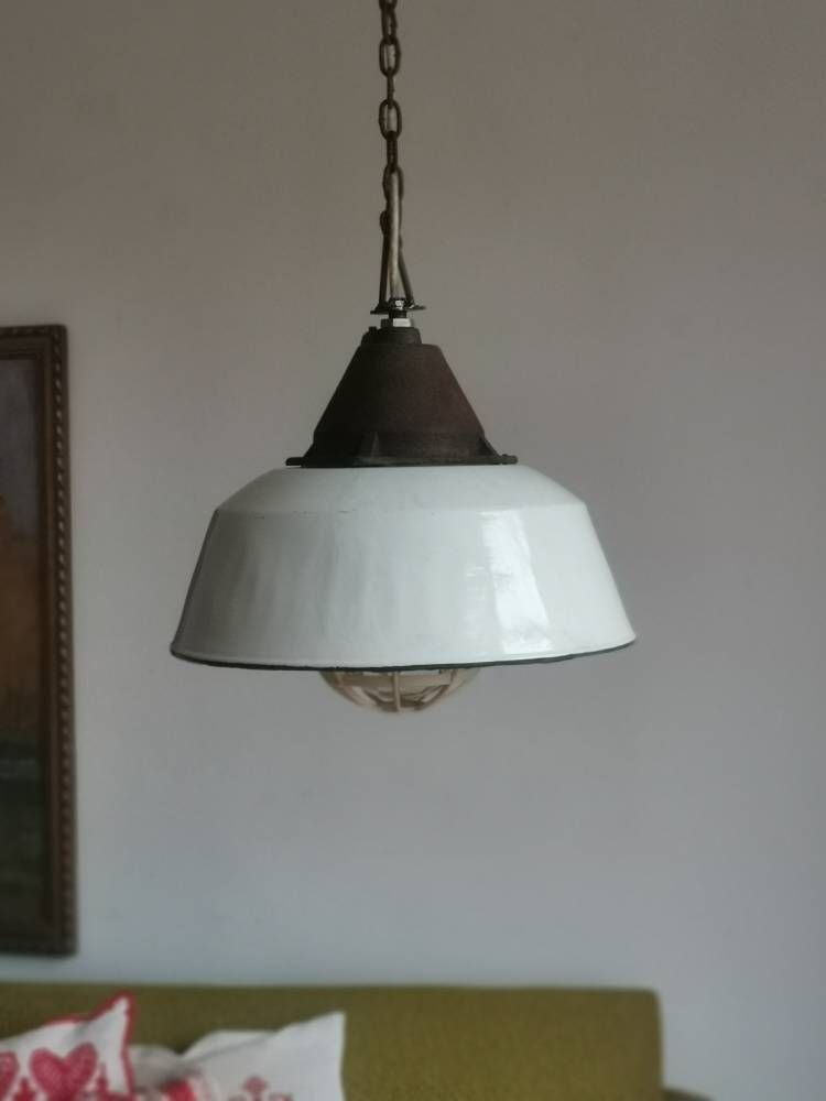 Industrial White Factory Cow Shed Hungarian Pendant Large Lamp Lighting Kitchen Refurbished