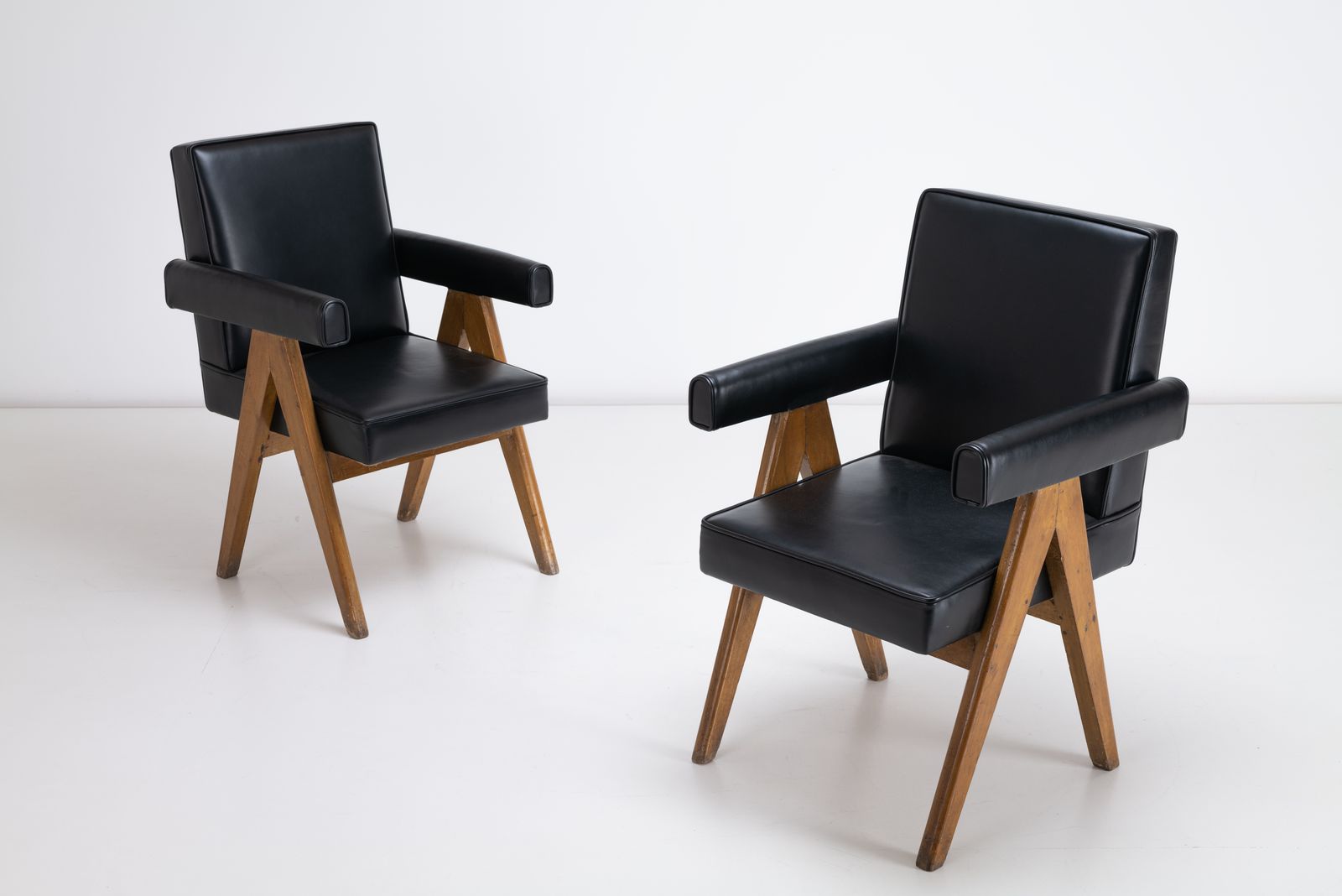 Pierre Jeanneret, Pair Of Senate Chair, Leather & Teak From Chandigarh, India