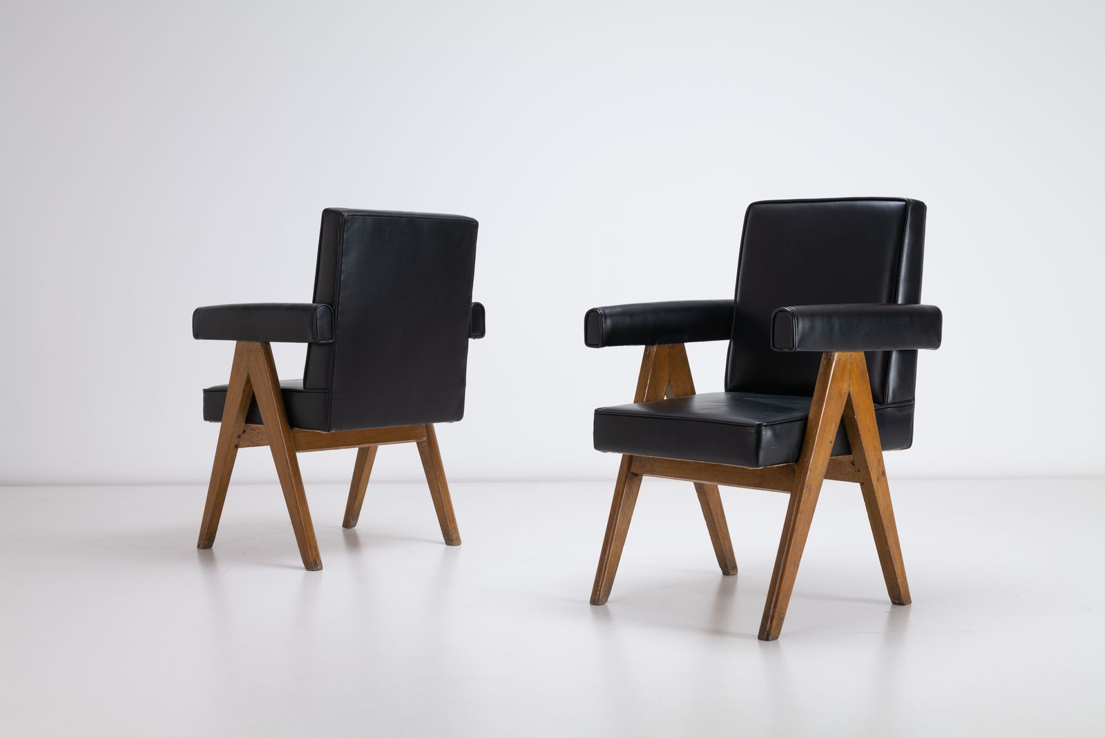 Pierre Jeanneret, Pair Of Senate Chair, Leather & Teak From Chandigarh, India photo furniture