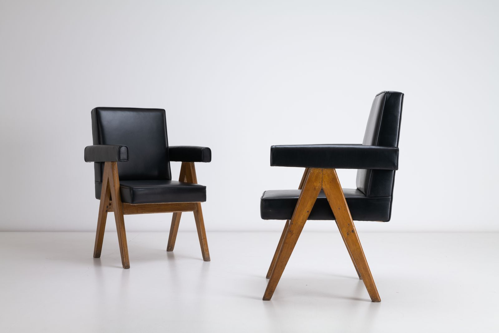 Pierre Jeanneret, Pair Of Senate Chair, Leather & Teak From Chandigarh, India photo for sale