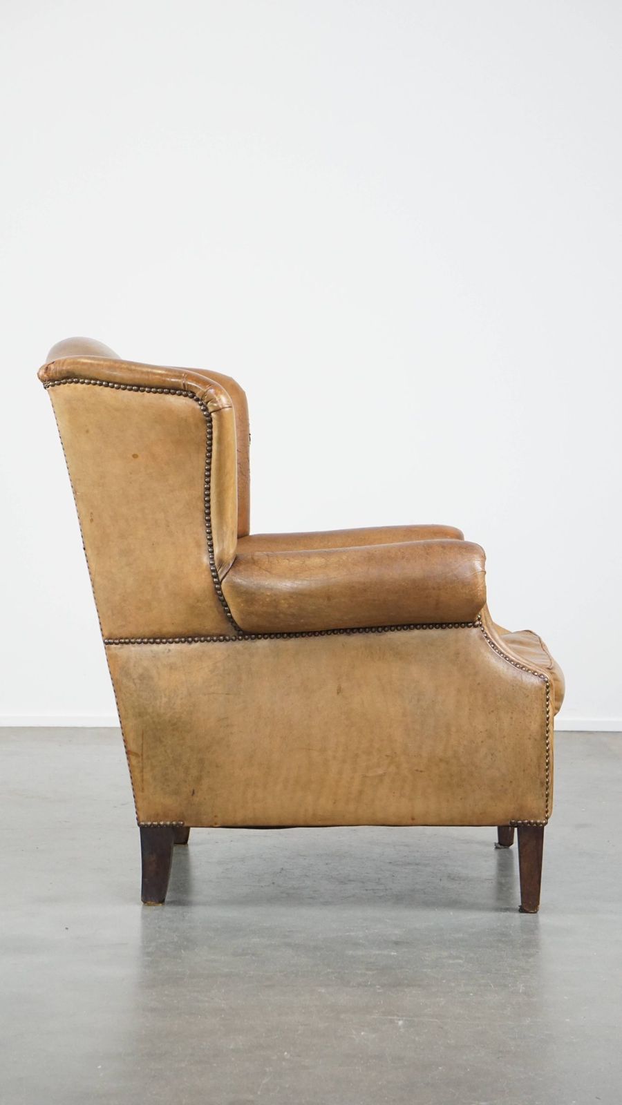 Beautiful Sheepskin Wing Chair With A Very Nice Color And Patina photo for sale