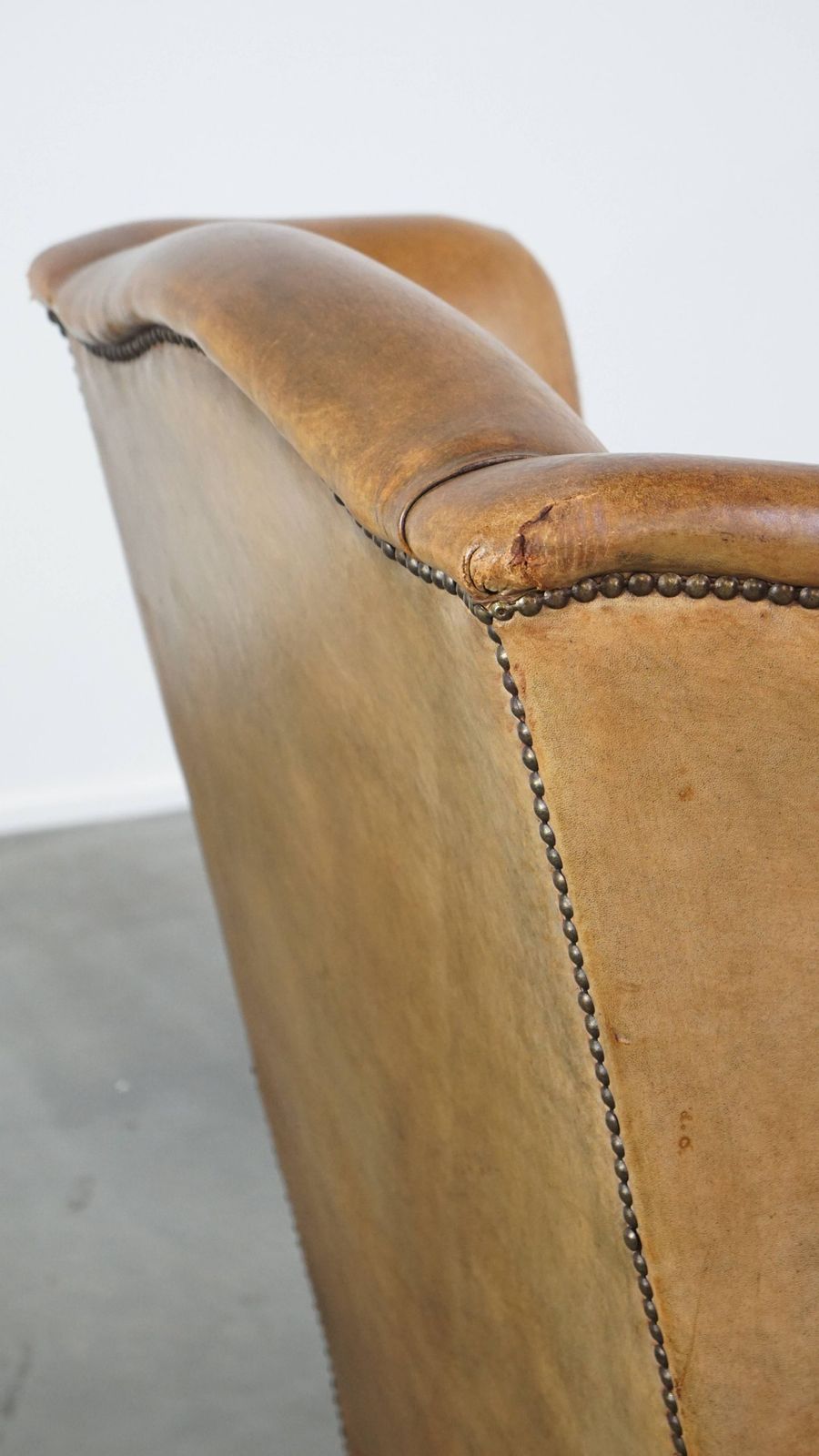 798.3920999999999 Beautiful Sheepskin Wing Chair With A Very Nice Color And Patina photo