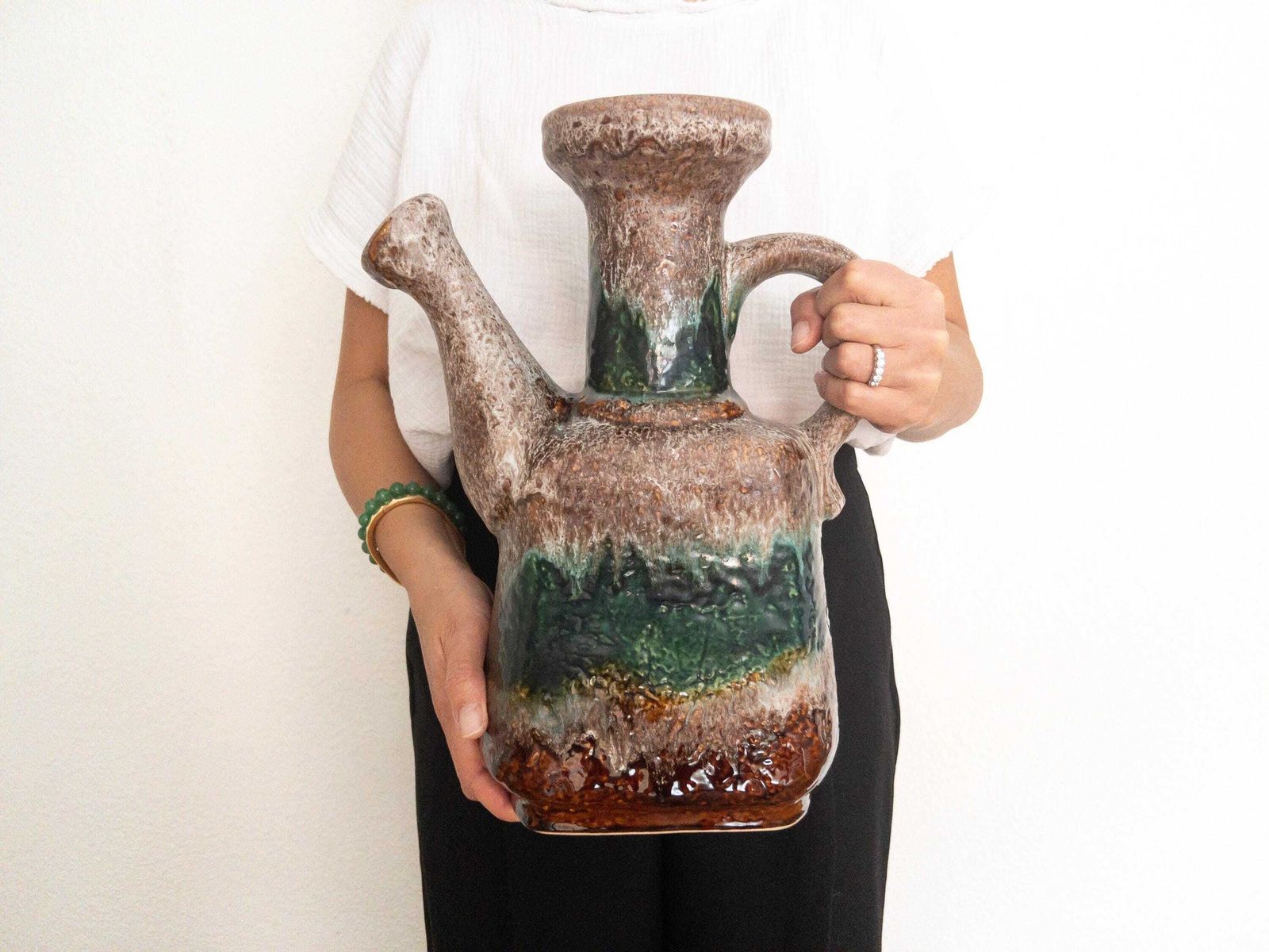 Xl Dümler And Breiden Fat Lava Vase   West German Pottery Water Jug   Green And White Fat Lava Ceramic Vase 605 35 photo for sale