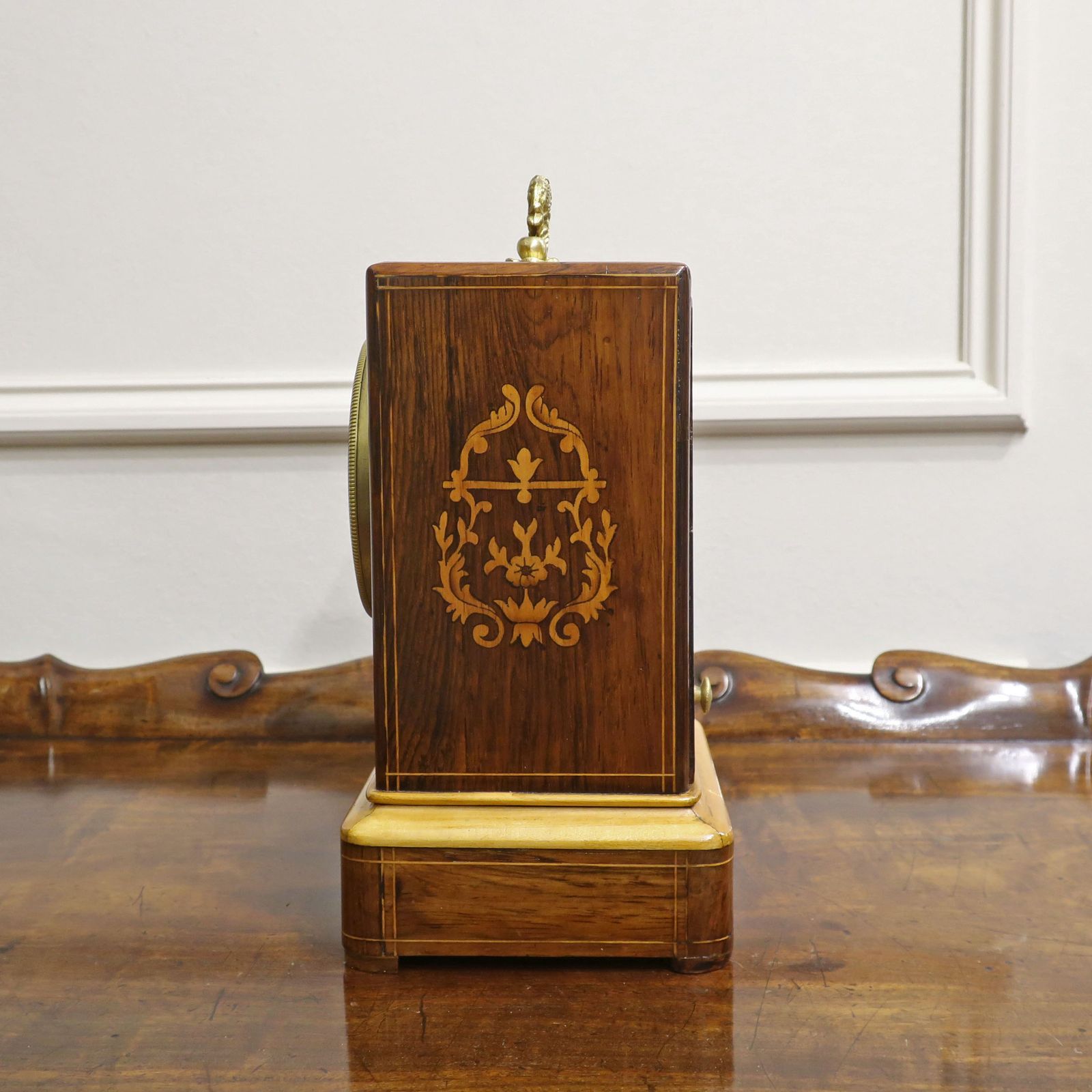 French Napoleon III Rosewood & Marquetry Mantel Clock By Henry Marc photo buy