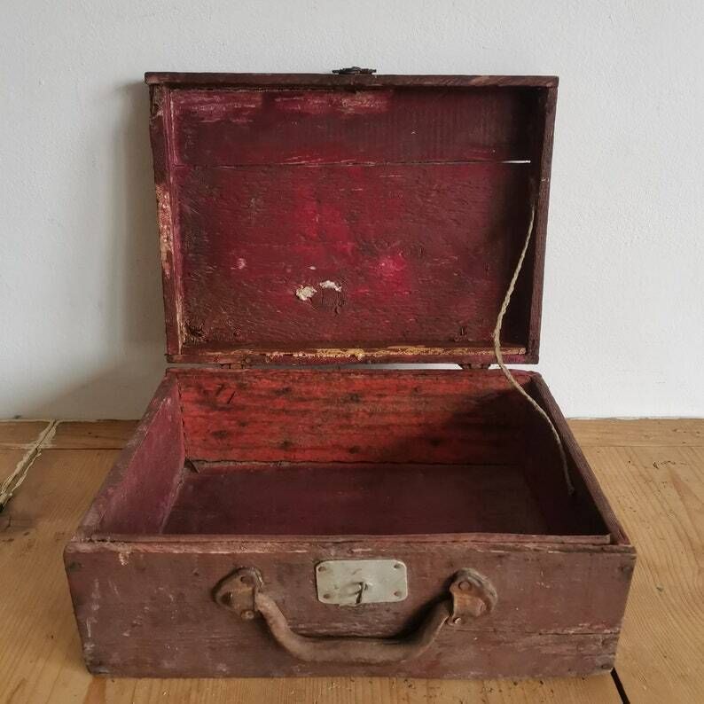 Shabby Trunk C1930, Rustic Cabinet Storage Box, Jewelry, Herb Cupboard, Up Cycle, Organise Trinket, Hand Made, Primitive Case Scratch Built photo vinterior