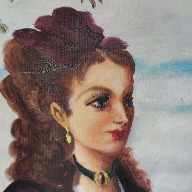 Painting Beautiful Soft Art Of Lady In Violet In Field Of Flowers. Acrylic On Canvas Portrait C1940s Copy Of Pal Szinyei Merse photo vinterior