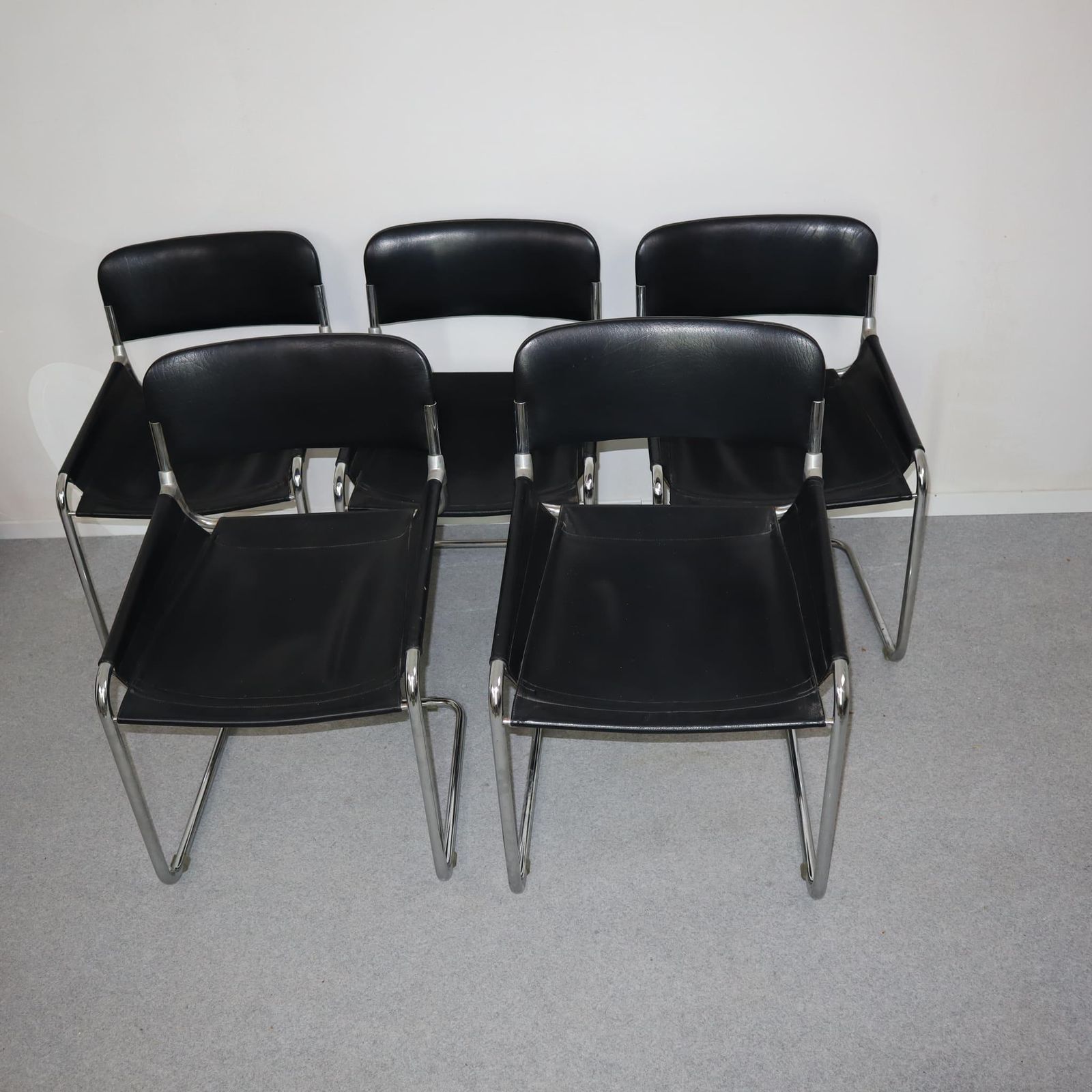Set Of Five Mid Century Modern Leather Chairs, Italy, 1970s photo furniture