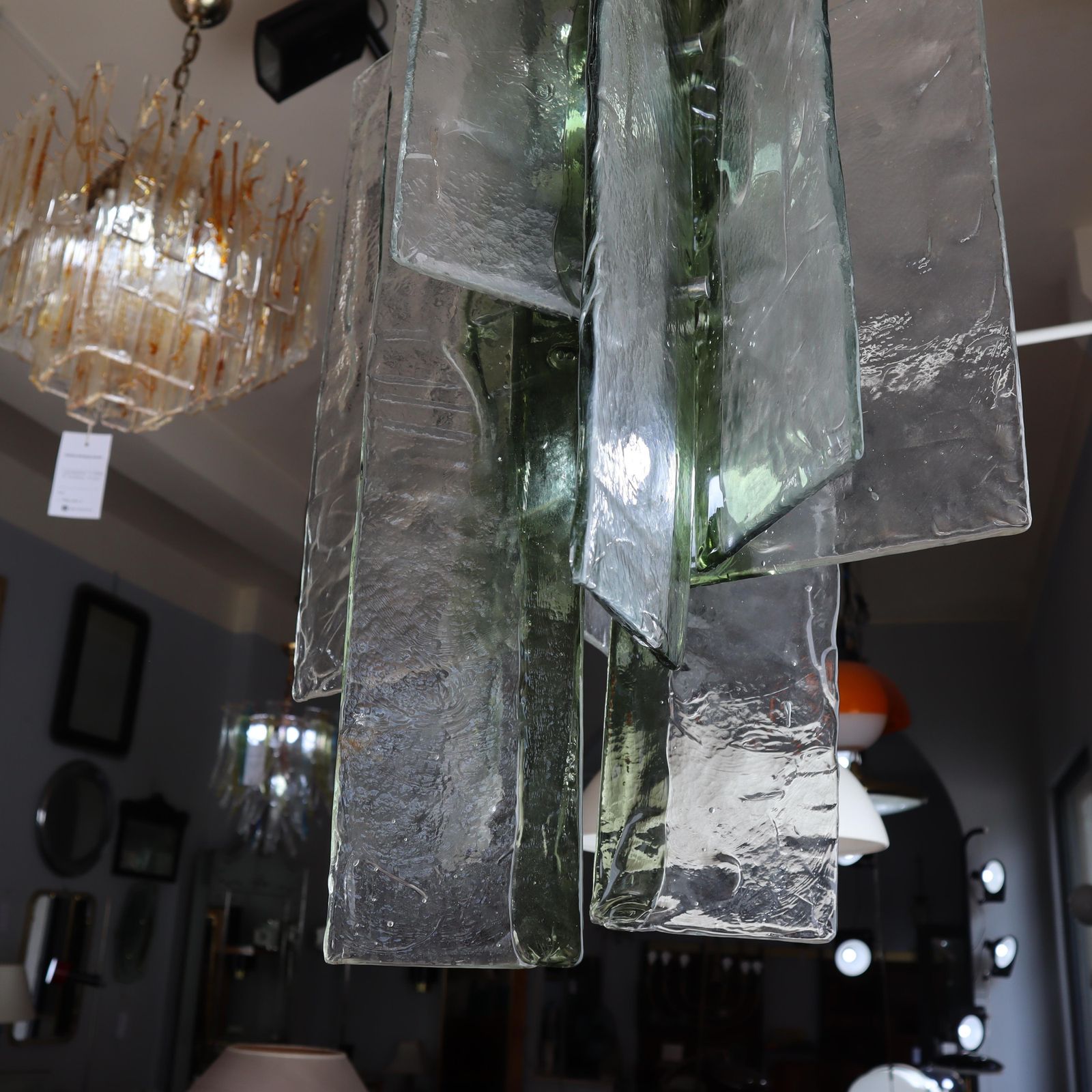 photo vintage Large Murano Pendant Light Designed By Carlo Nason For Mazzega, Italy 1970s