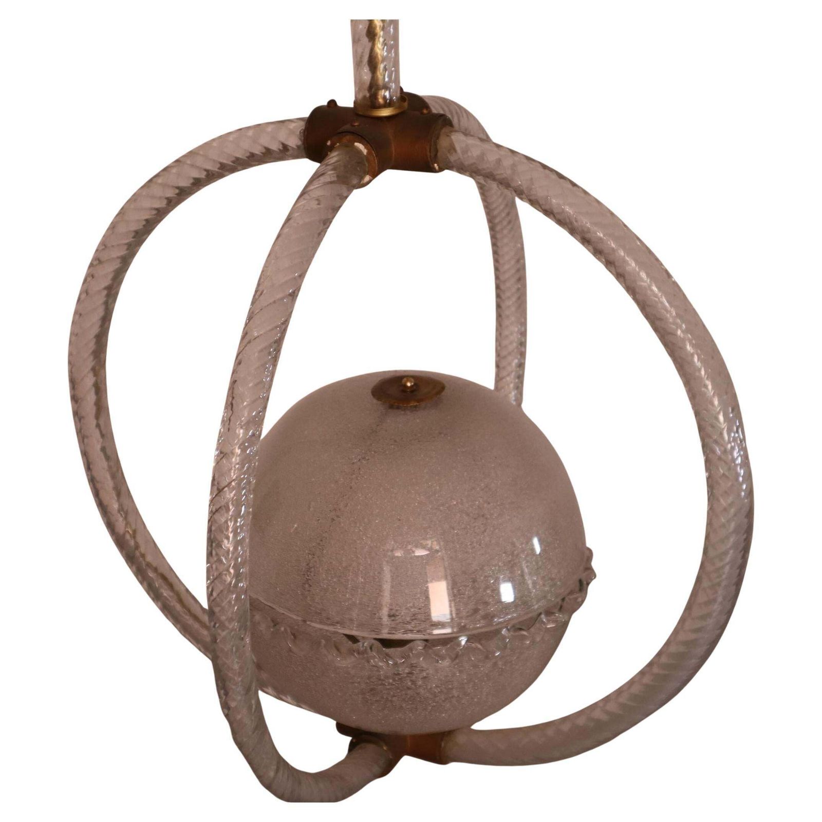 Art Deco Murano Glass Chandelier Barovier Toso Style, Italy, 1940s