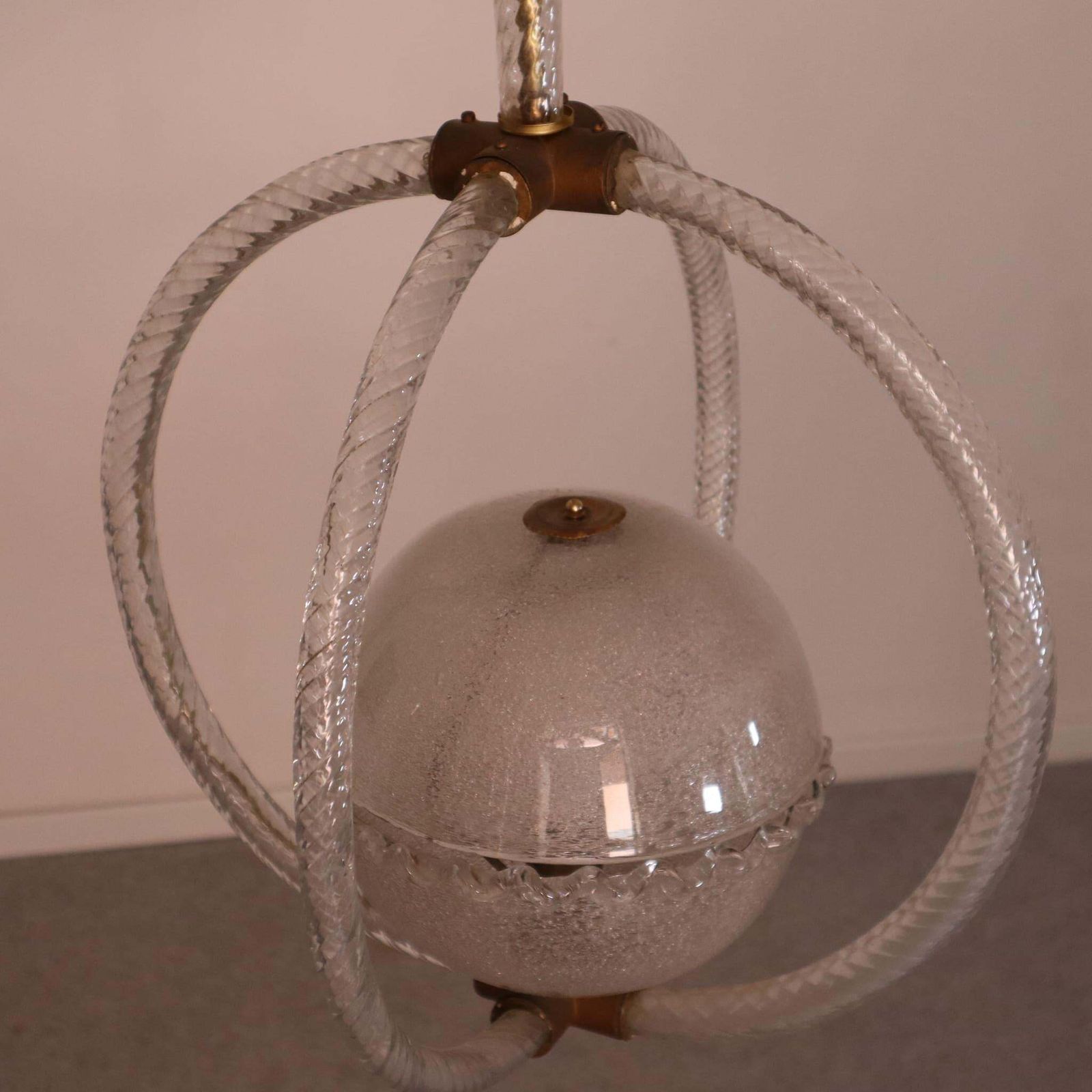 Art Deco Murano Glass Chandelier Barovier Toso Style, Italy, 1940s photo vintage