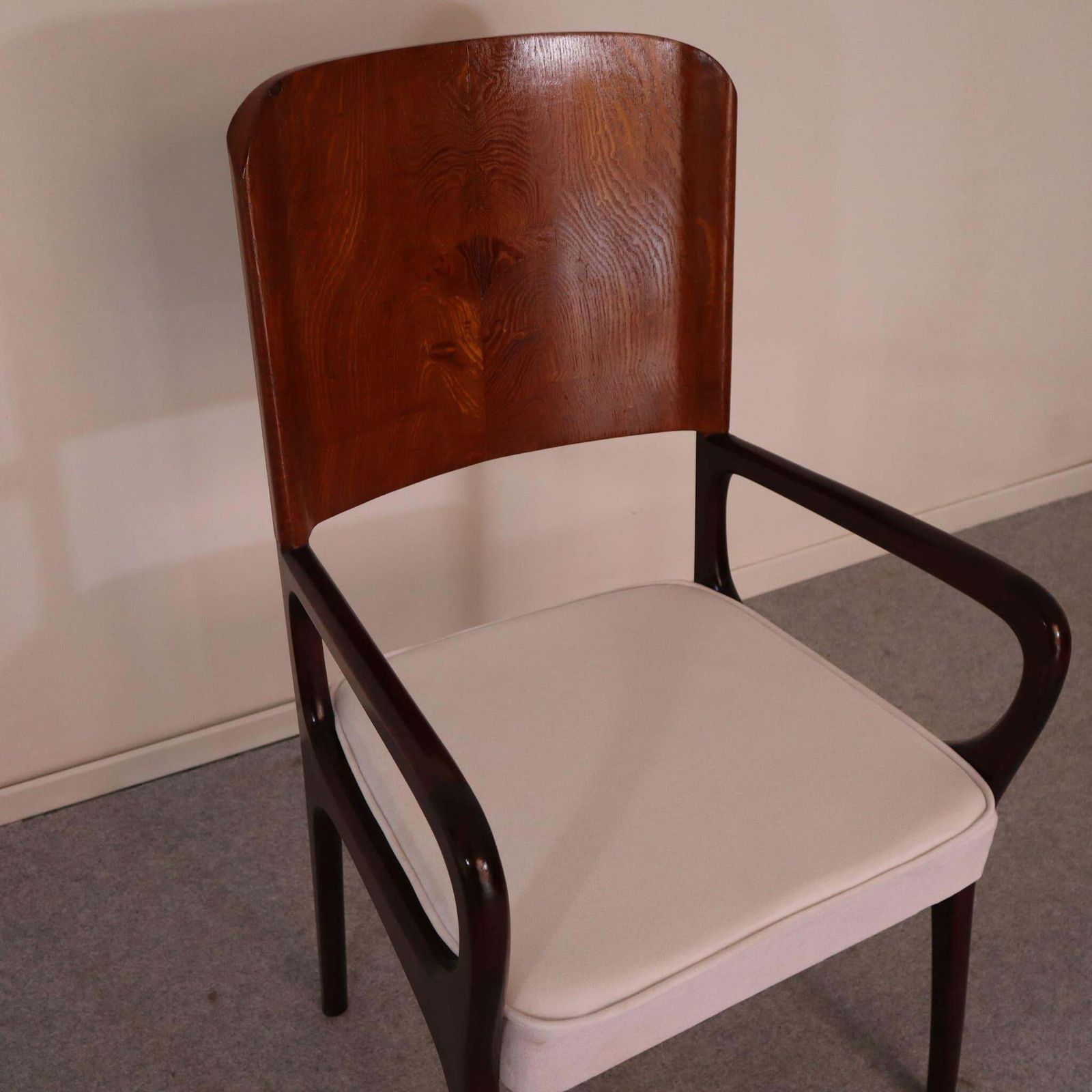 Mid Century Modern Italian Maple And White Velvet Chair, 1950s photo Furniture