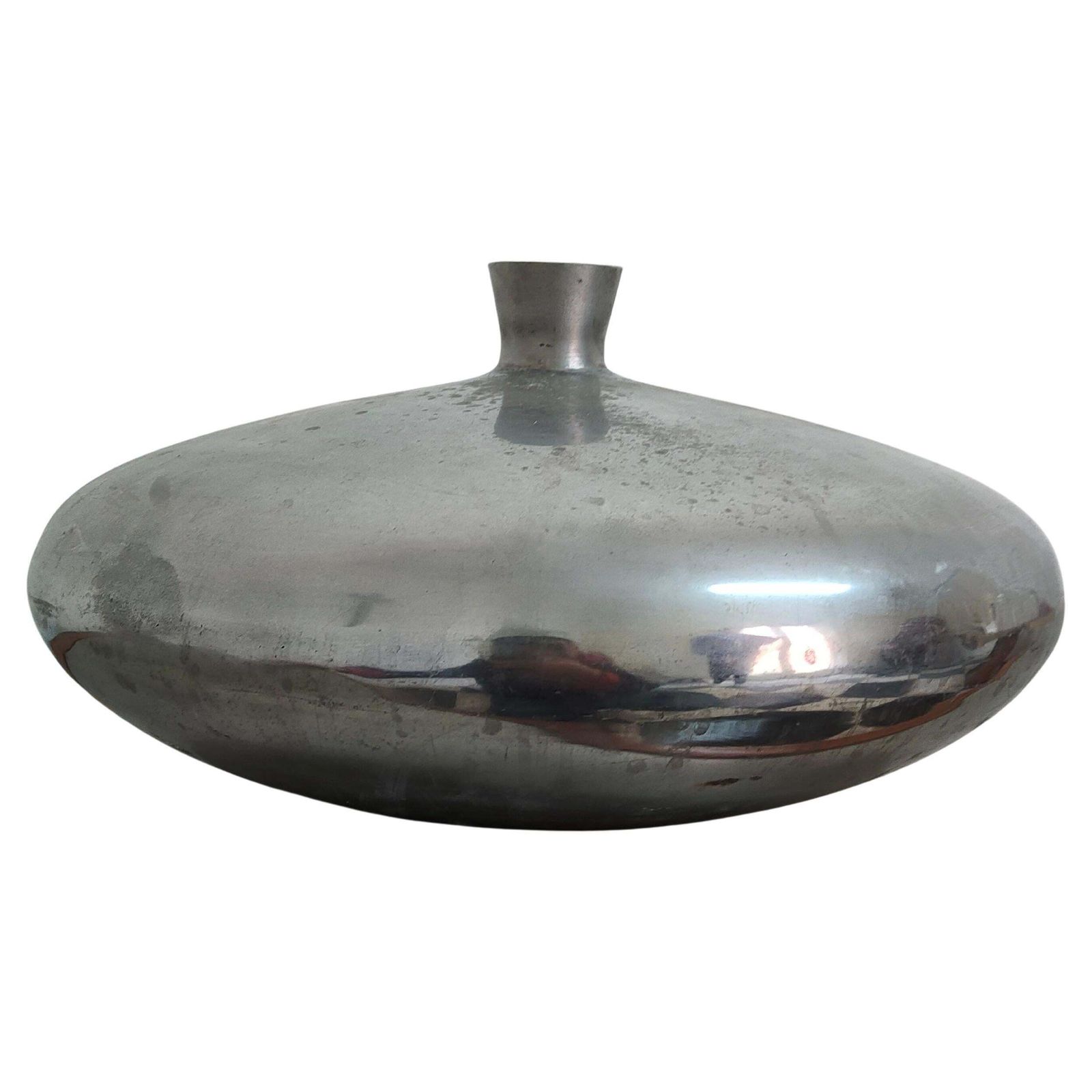 Mid Century Modern Round Cast Aluminum Vase, Italy, 1970s
