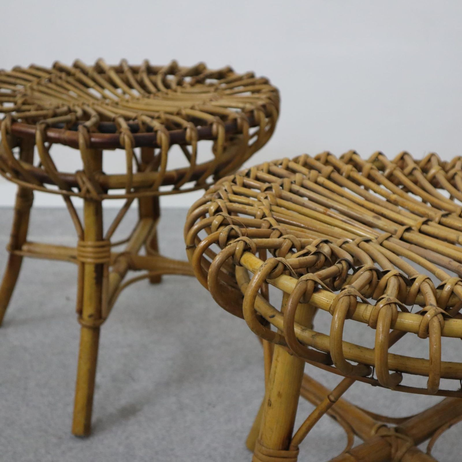 Mid Century Modern Rattan And Bamboo Ottoman Stool Franco Albini, Italy, 1960s photo vinterior