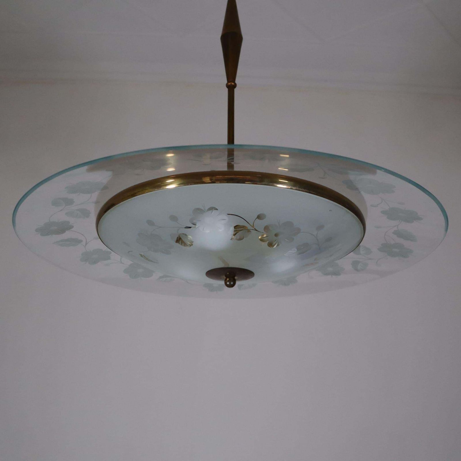 Mid Century Brass Glass Chandelier By Pietro Chiesa Fontana Arte Italy 1950s photo 1314.0