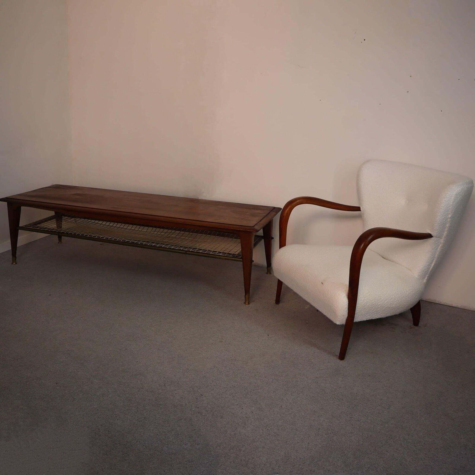 Mid Century Modern Italian Solid Walnut Brass Coffee Table From 1960s photo for sale