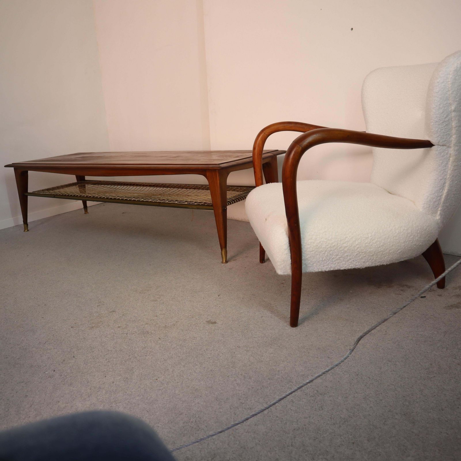 Mid Century Modern Italian Solid Walnut Brass Coffee Table From 1960s photo vintage