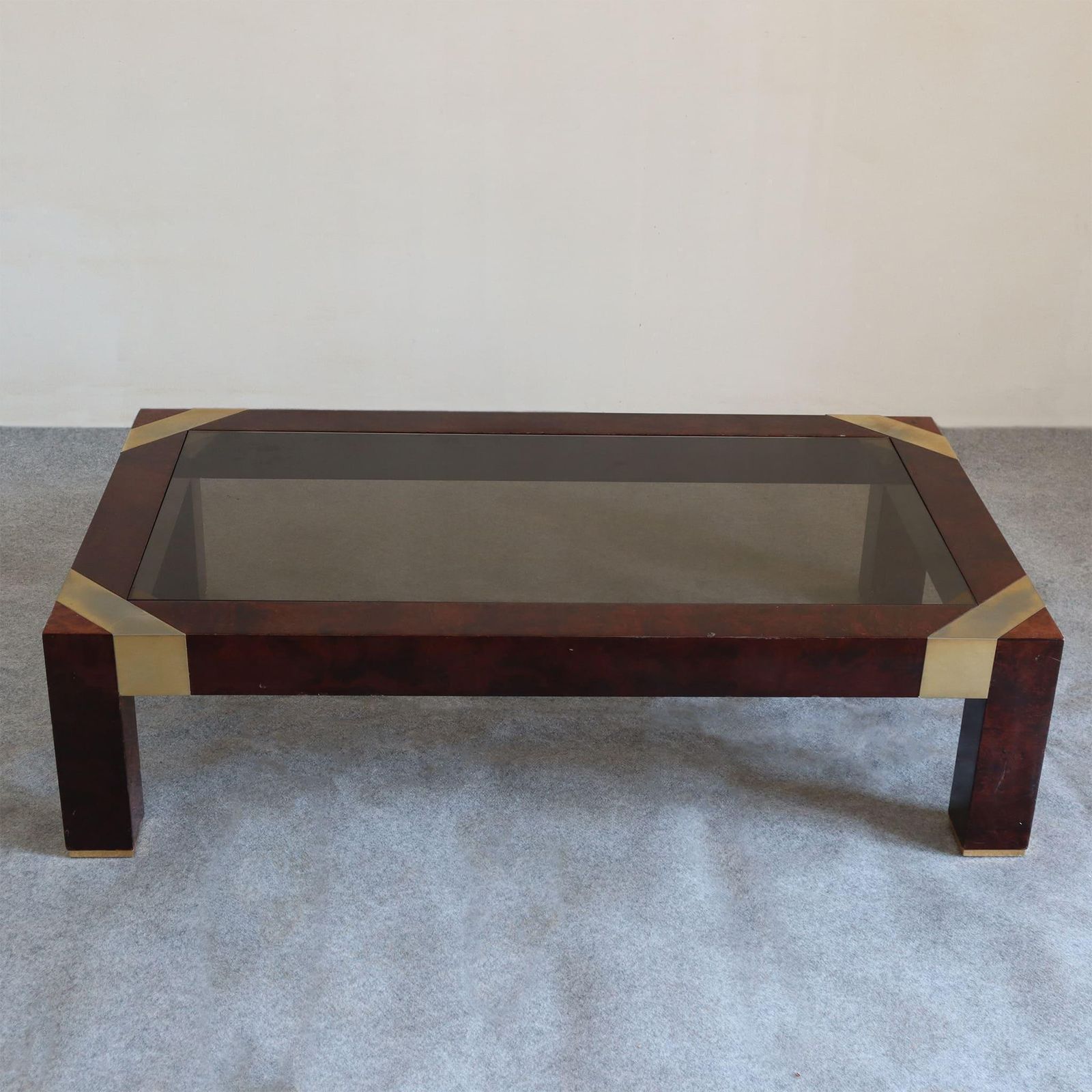 Mid Modern Century Briarwood And Brass Coffee Table By Jean Claude Mahey, 1970s photo vinterior