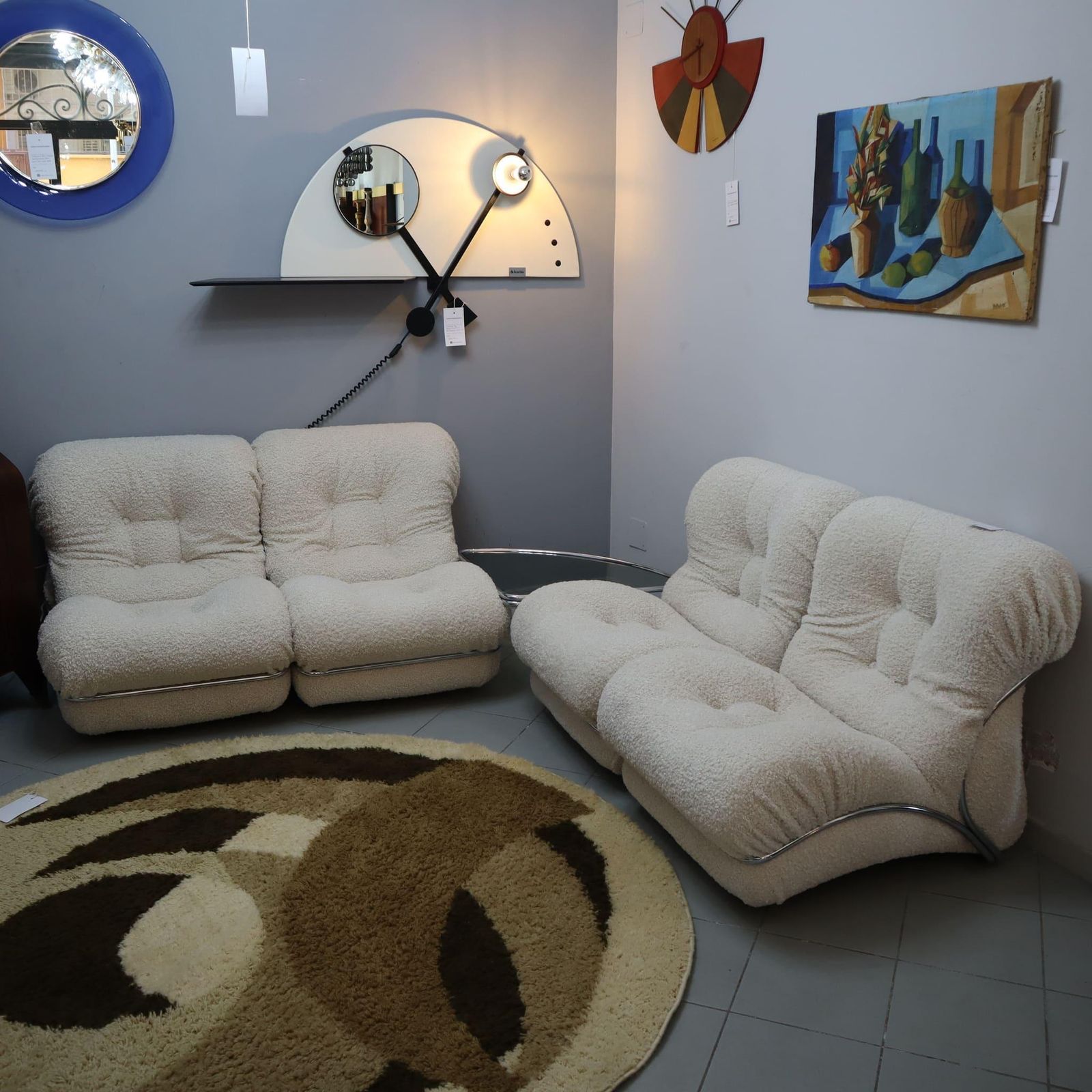 photo for sale Mid Century Modern White Boucle Lounge Chair 'Corolla' By I.P.E. Italy, 1970s