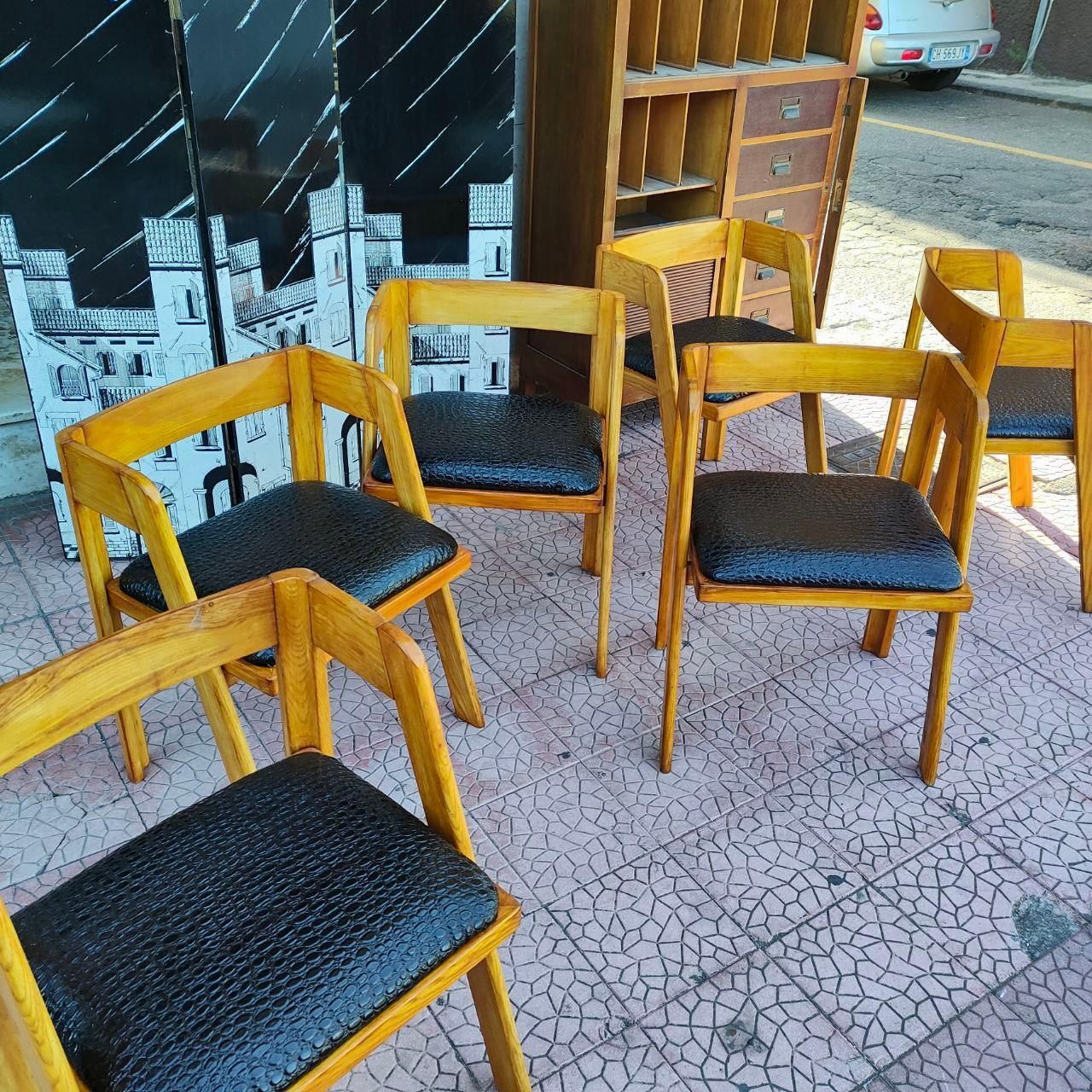 Mid Century Leather And Wood Chairs By Tito Agnoli For Citterio, Program C photo Furniture