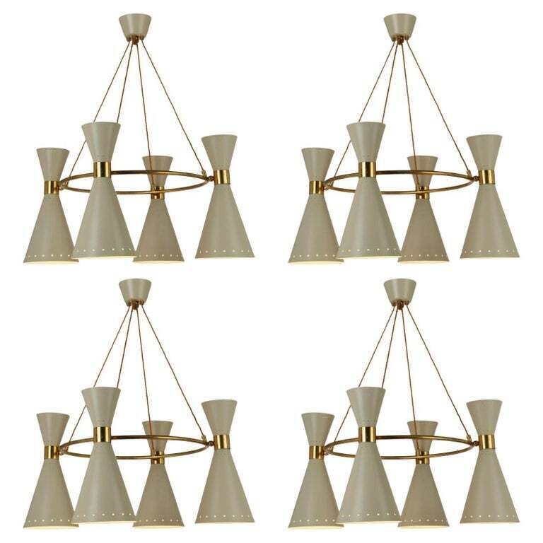 1950s Diabolo, Hourglass Chandelier Stilnovo Era, Grey Metal & Brass