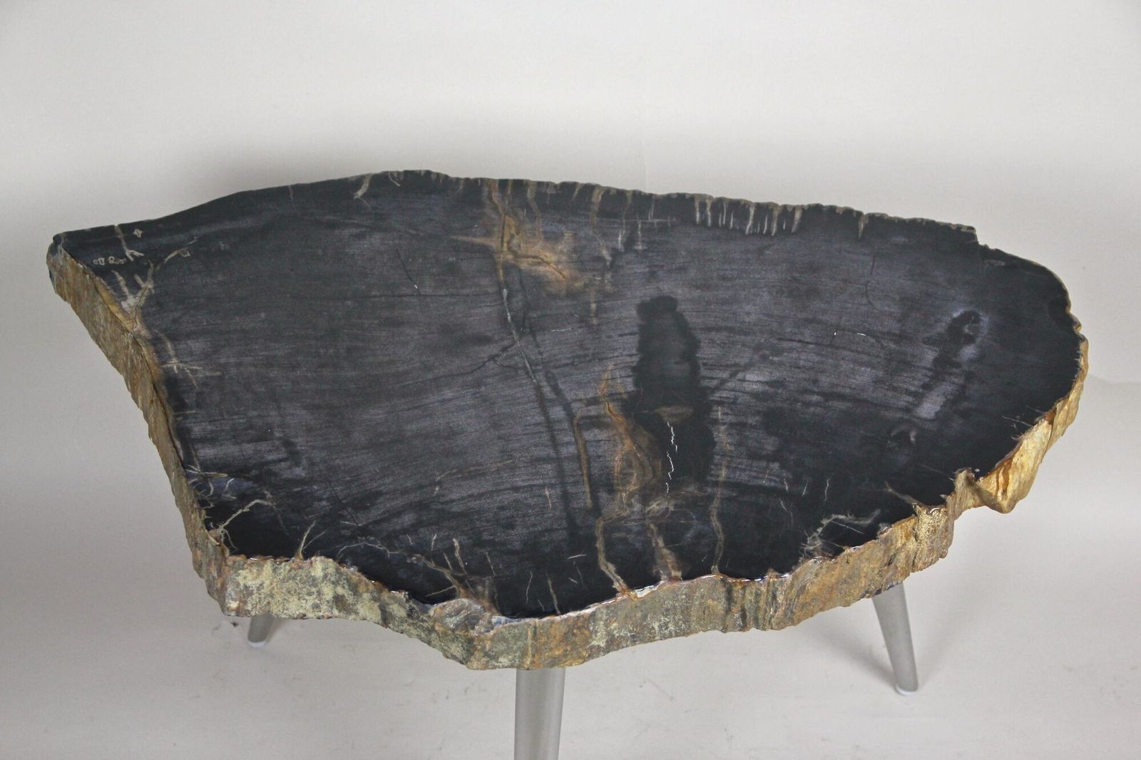 photo for sale Petrified Wood Side Table With Stainless Steel Feet, Organic Modern, Idn 2021