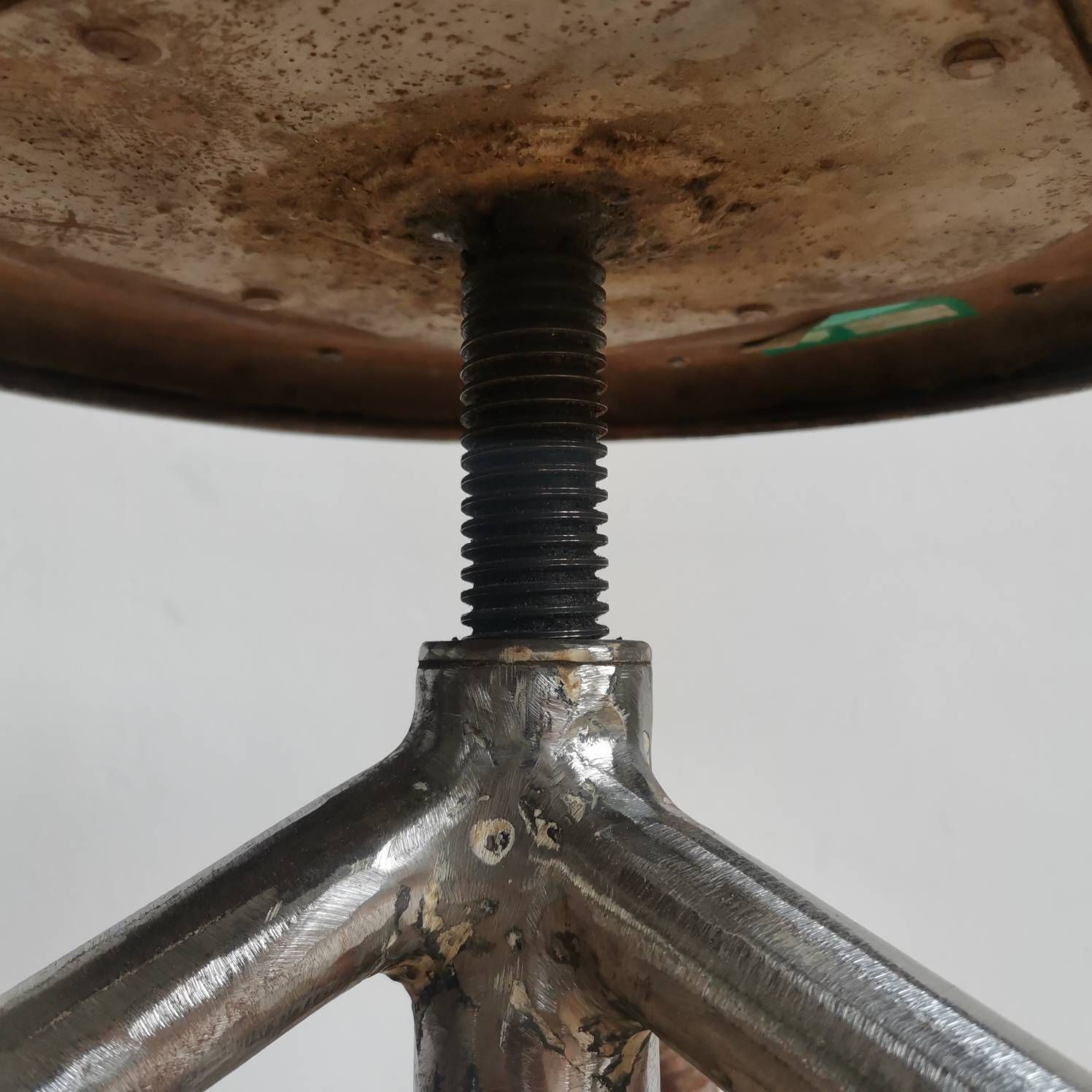 Heavy Steel Retro Work Seat Engineering Stool Factory Chair Vintage Bench Seat Machinists Swivel Adjustable Stool 1950s European Refurbished photo vintage
