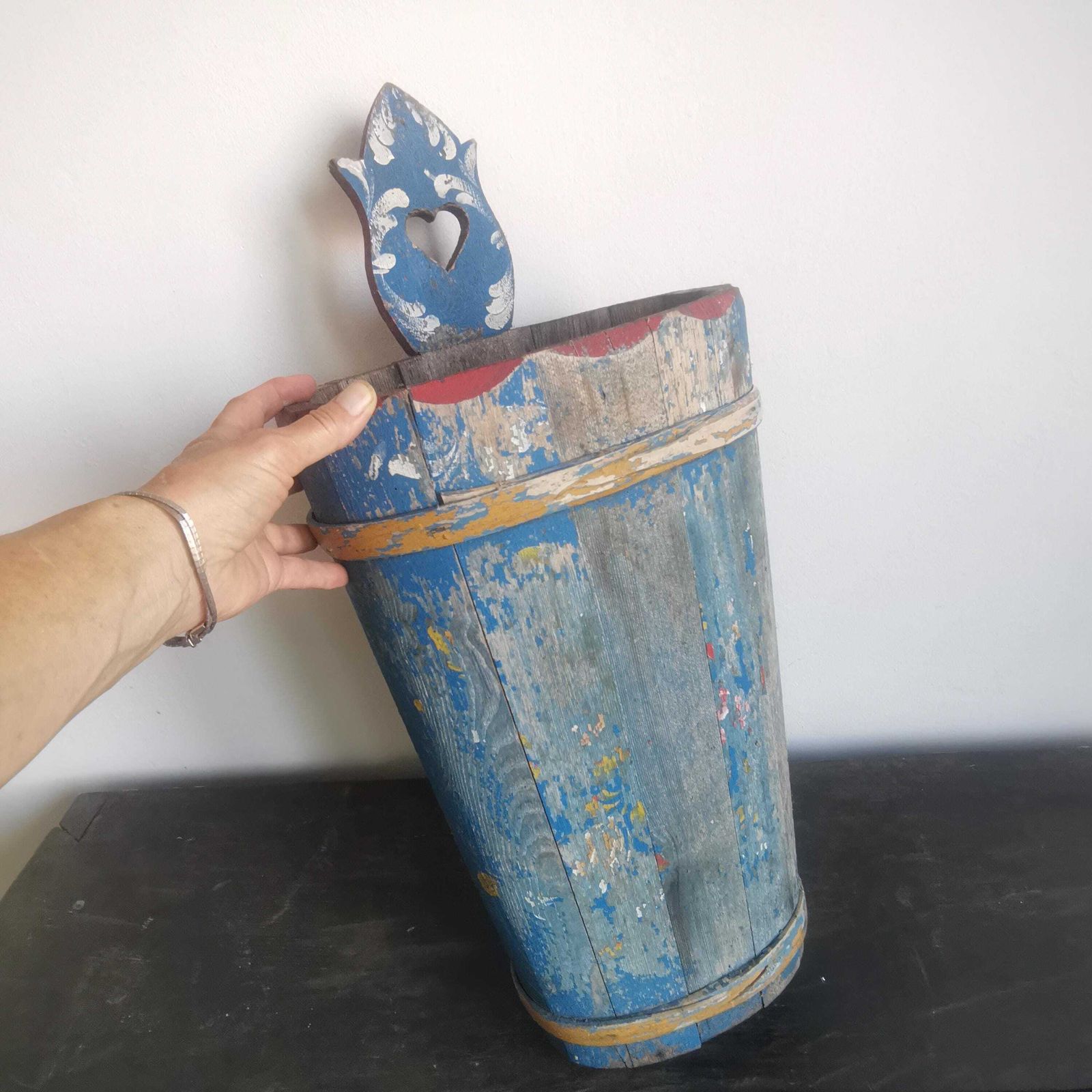Antique French Rustic Umbrella Wooden Bucket. Hand Painted Water Well Pot. Hand Crafted C1940s Rare And Unique. photo buy