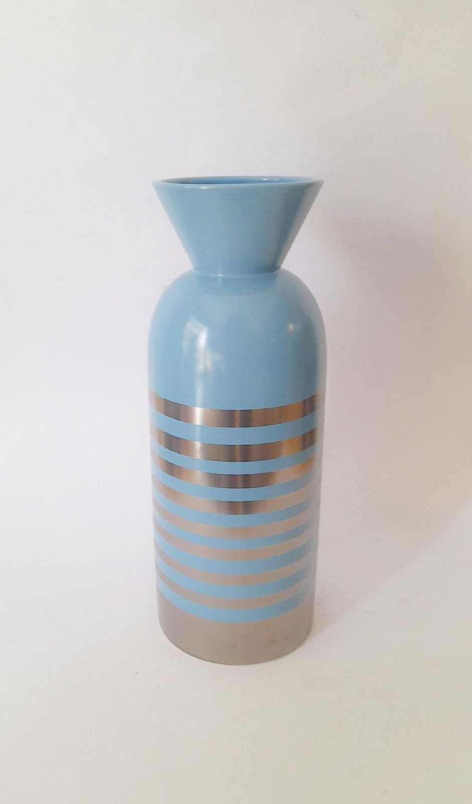 Xxl Ceramic Vase Totem Stripes Blue Silver Pop Art Design Memphis Era photo furniture