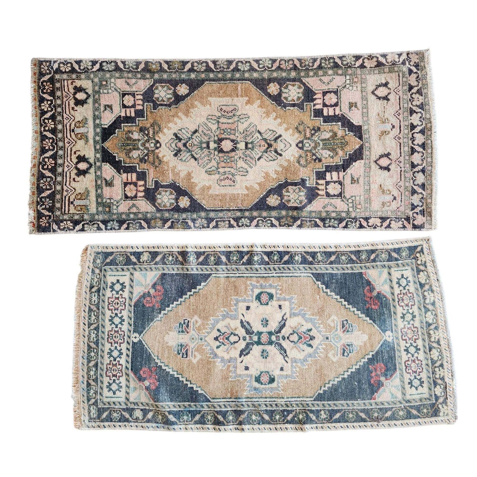 Hand Knotted Oriental Turkish Small Area Rugs   A Pair photo for sale