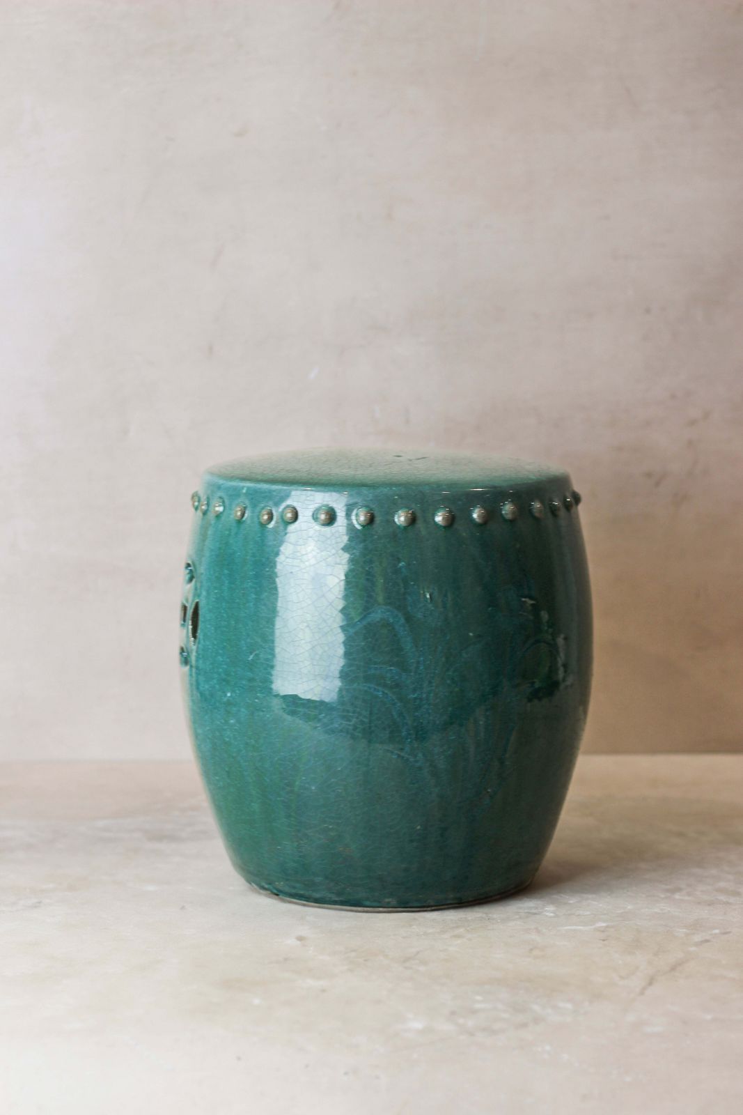 Vintage Emerald Green Ceramic Glazed Asian Garden Stool   No 1