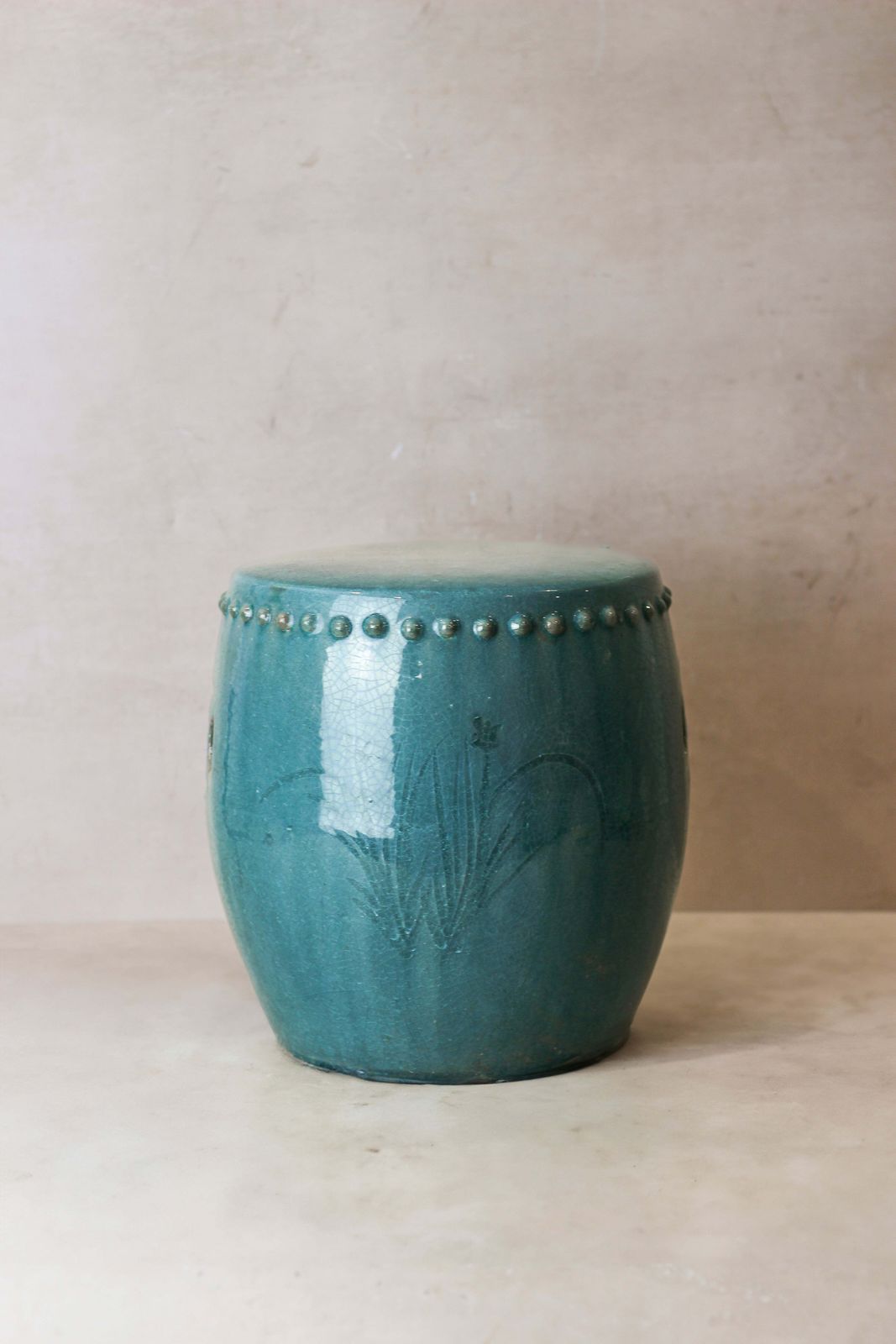 Vintage Emerald Green Ceramic Glazed Asian Garden Stool   No 4