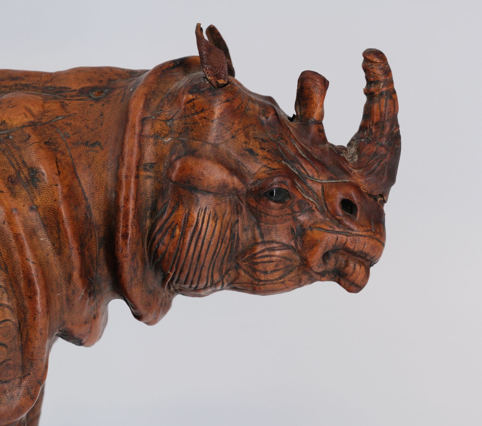 Good Early 20th Century Leather Covered Rhino Model Sculpture photo Home Decor