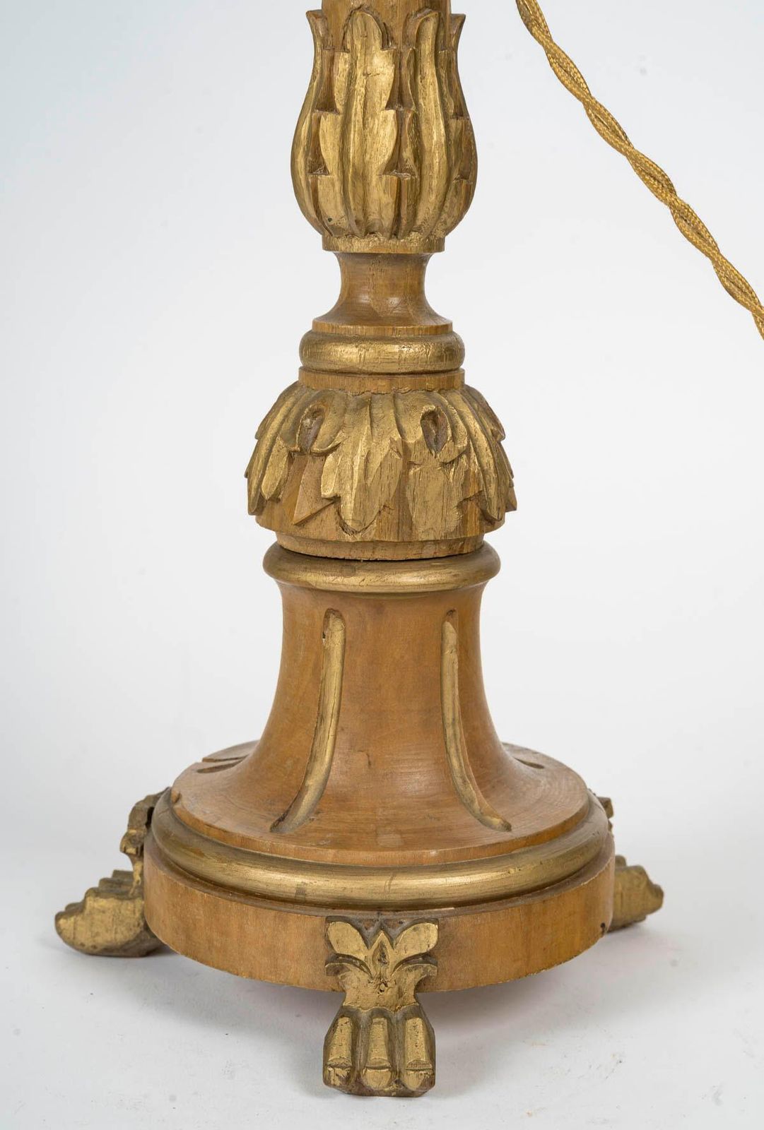 Carved Wooden Lamp, Old Candlestick, 19th Century, Napoleon III Period. photo Home Decor