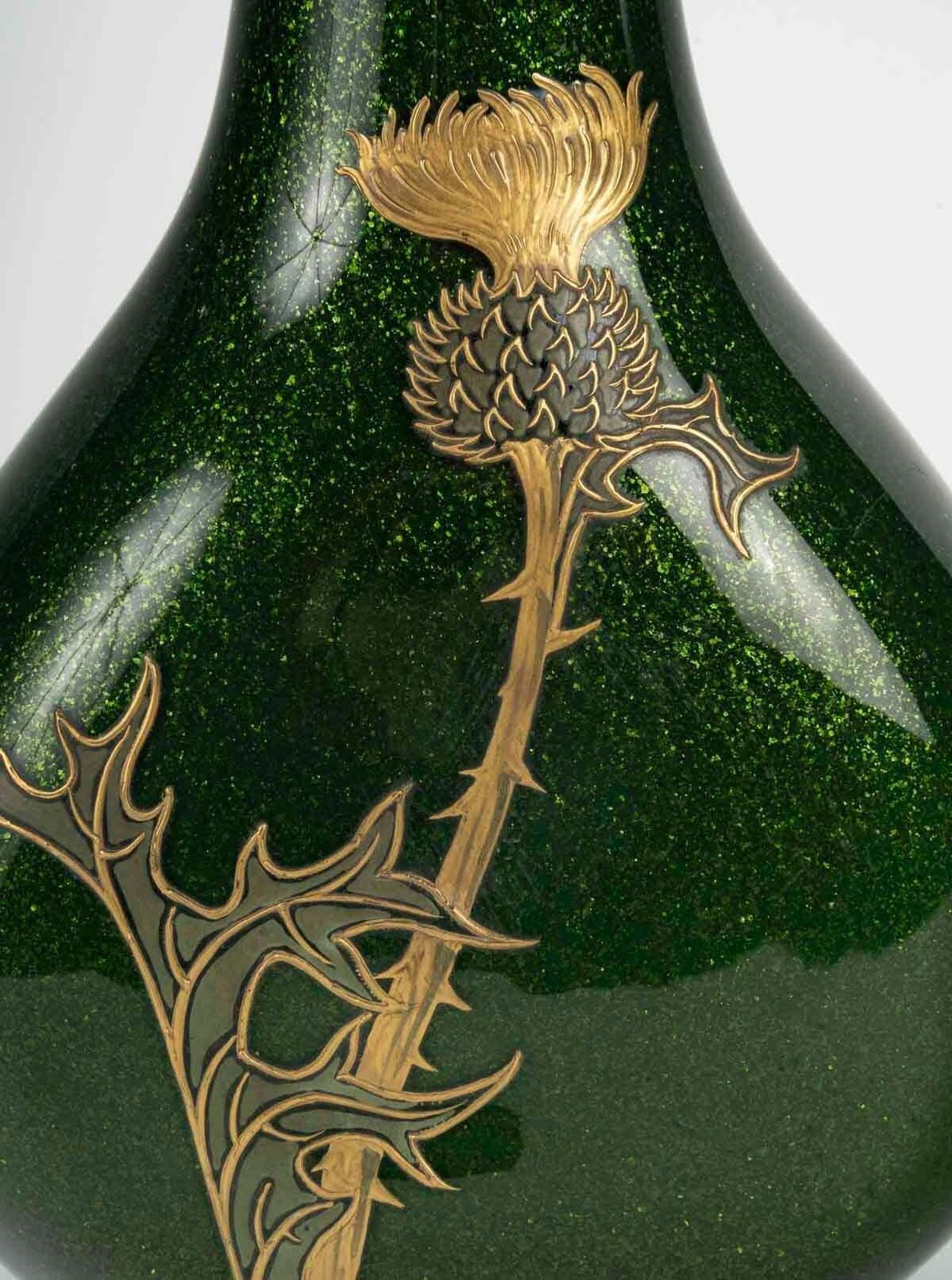 Montjoye Vase, Thistle Design, Iridescent Glass, 1900, Art Nouveau. photo vinterior