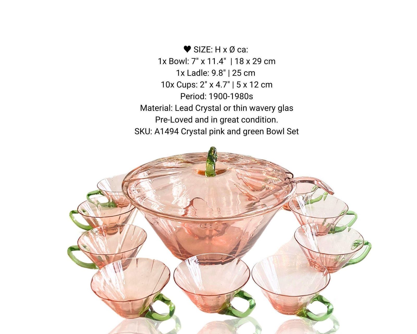 Kristallen Punchbowlset Met Bekers | 11 Delig | Roze En Groen | Frans photo furniture