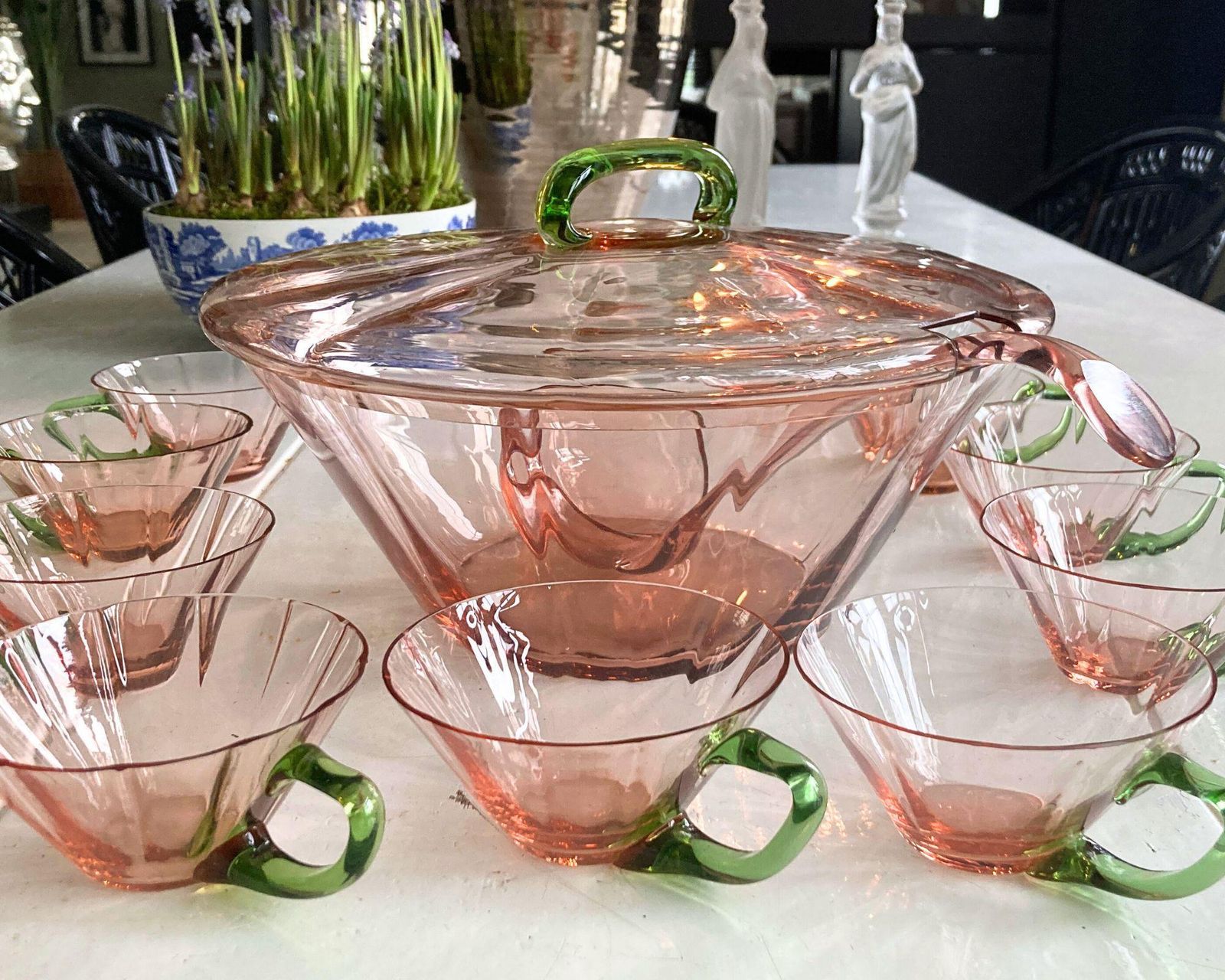Kristallen Punchbowlset Met Bekers | 11 Delig | Roze En Groen | Frans photo buy