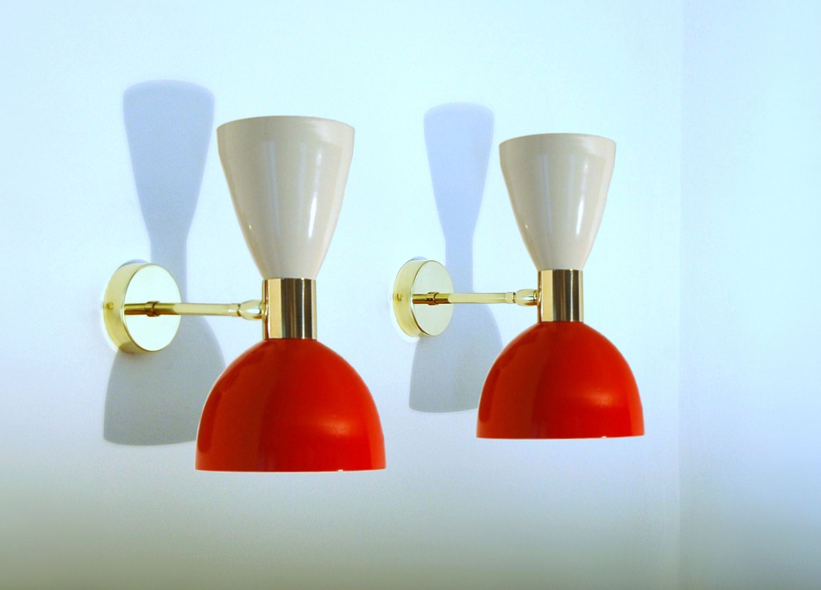 Pair Of Wall Lamp Art. A 034 Metal And Brass / White & Red Color photo furniture