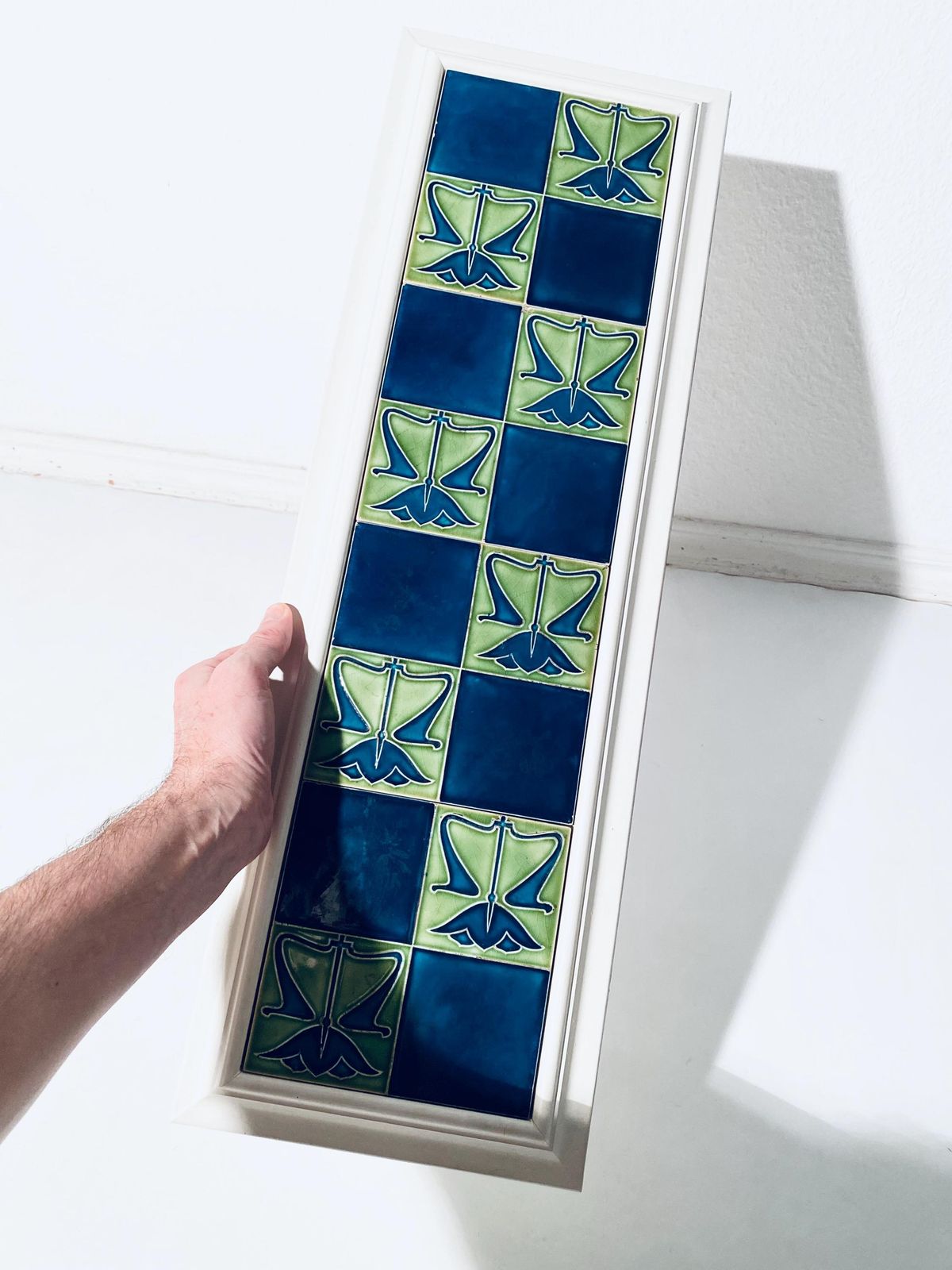 photo furniture Art Nouveau Ceramic Tile Wall Hanging With Flower Motif / Authentic 1900s Decor
