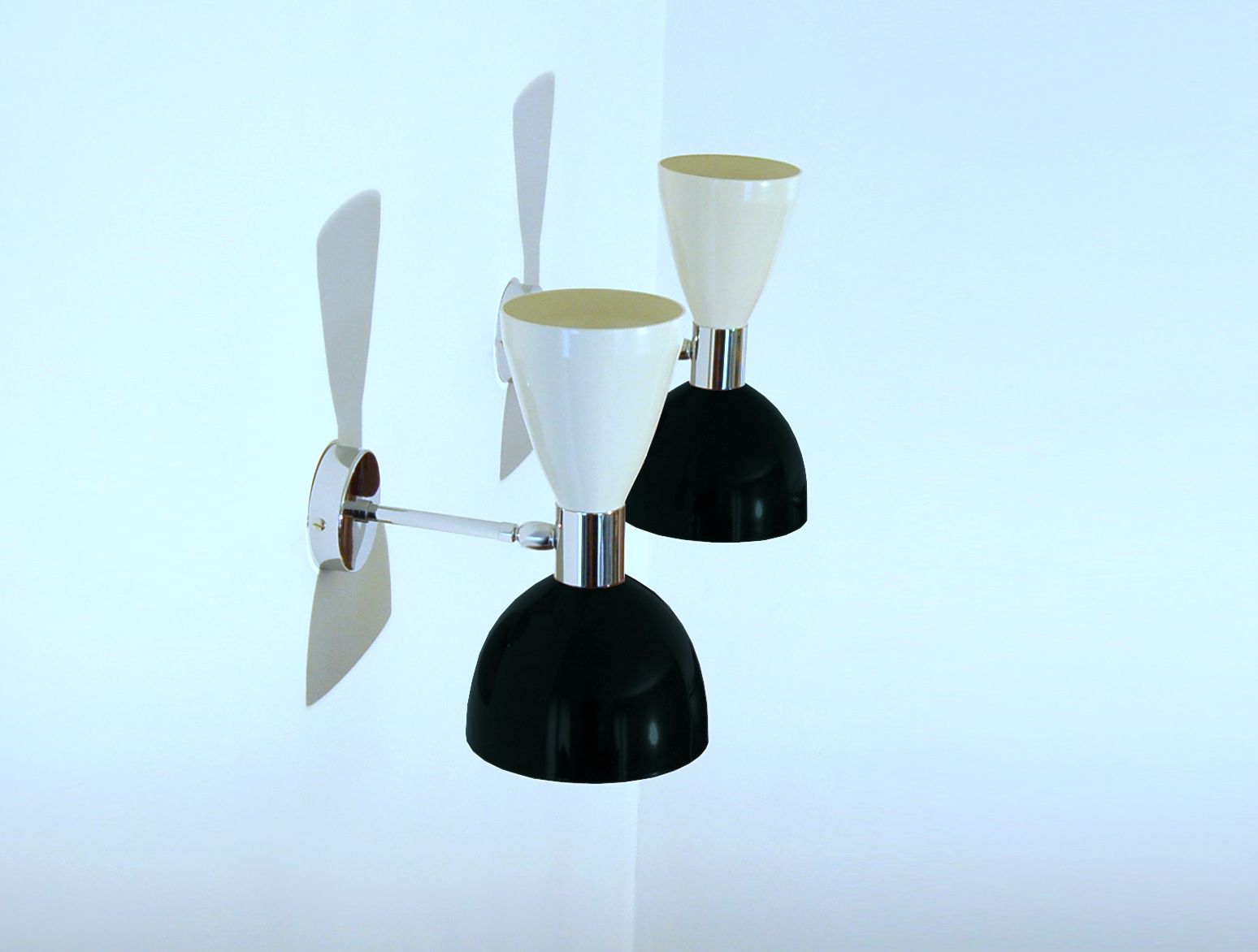 Pair Of Wall Lamp Art. A 144 Metal And Chromed Brass / Black & White photo furniture