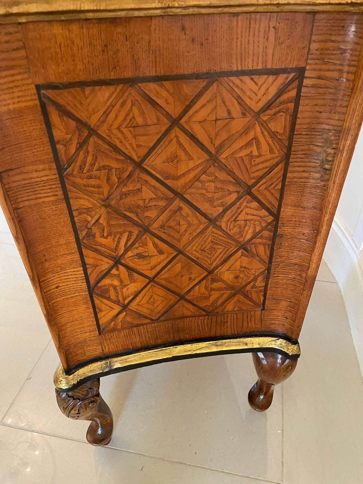 Furniture Antique 18th Century Quality Parquetry Inlaid Serpentine Shaped Marble Top Commode Chest photo