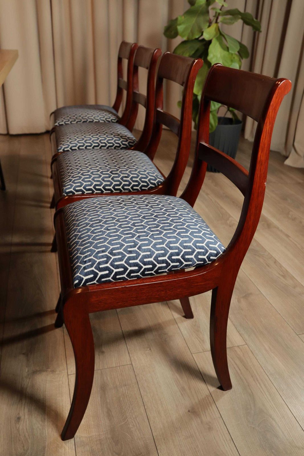 A Set Of Dining Room Chairs In The Biedermeier Style, 1980s New Jacquard Upholstery