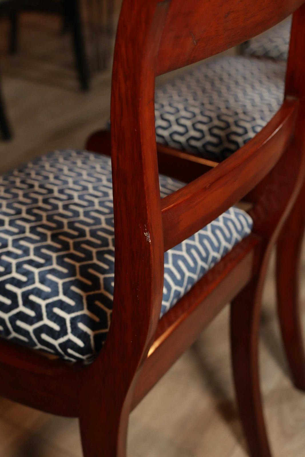 A Set Of Dining Room Chairs In The Biedermeier Style, 1980s New Jacquard Upholstery photo vinterior