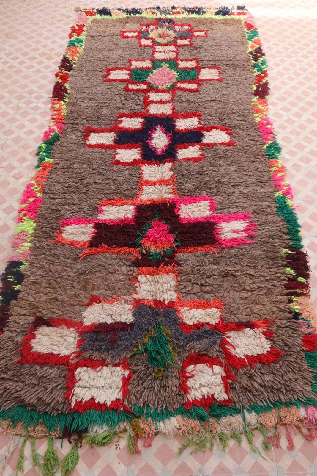Azilal Berber Rug Brown Fluorescent Colorful Patterns   273 X 110 Cm photo Textiles