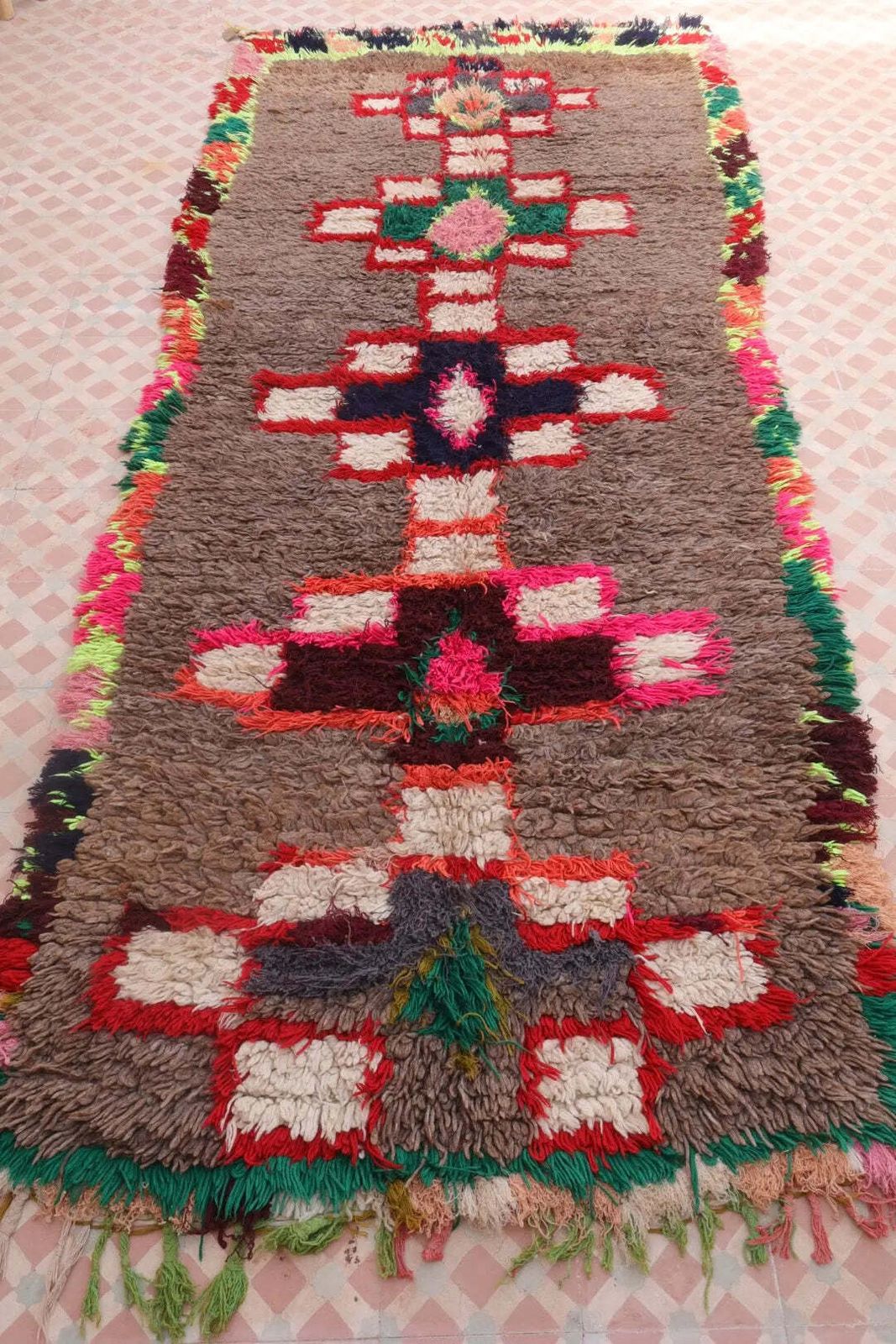 Azilal Berber Rug Brown Fluorescent Colorful Patterns   273 X 110 Cm photo vinterior