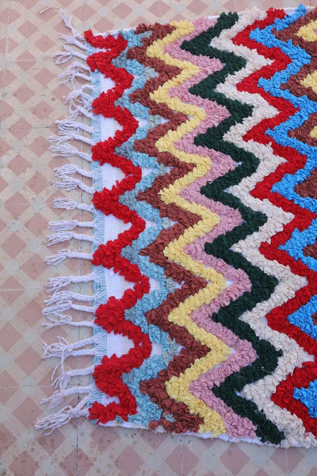 Colorful Berber Rug Boucherouite Multicolored Washable Cotton   148 X 105 Cm photo for sale