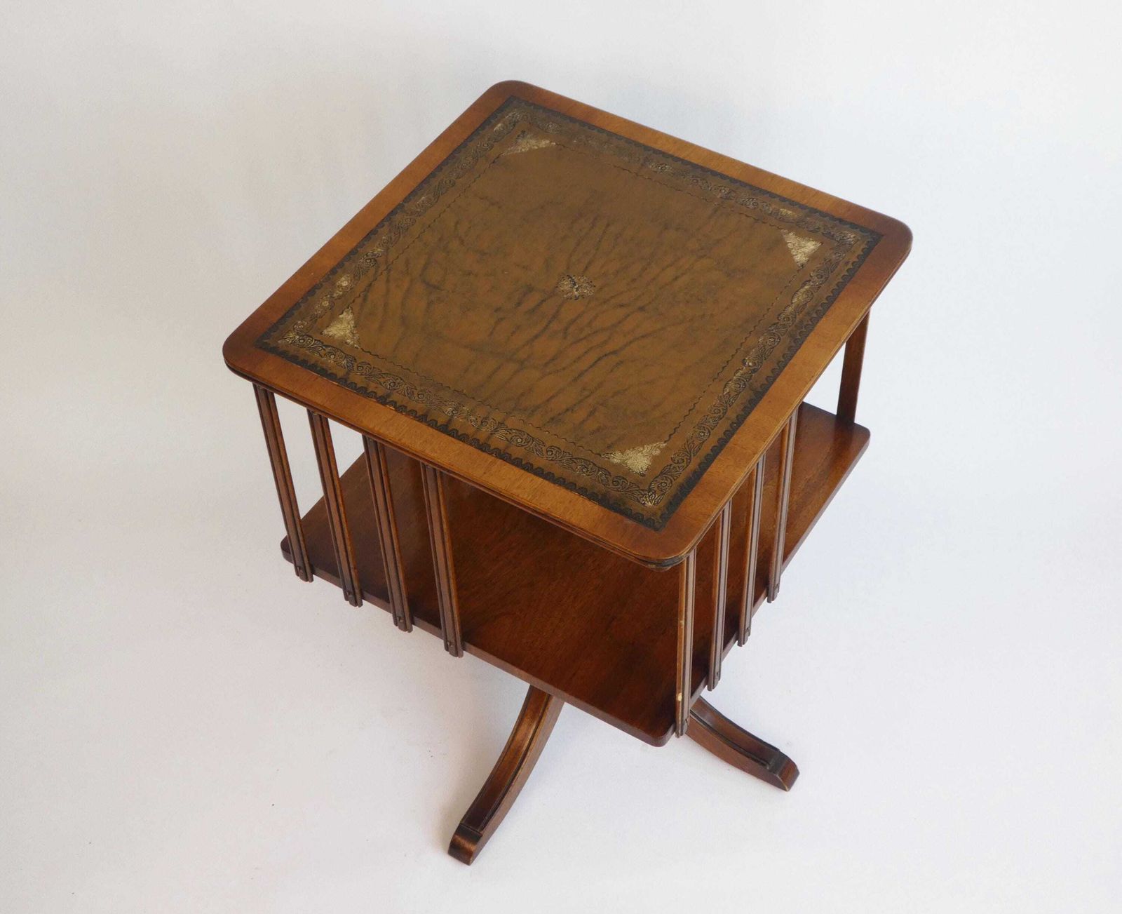 Revolving Victorian Bookcase With Leather, Edwardian Wooden Storage Cabinet, Wooden Inlaid English Bookshelf, Turning Table photo furniture